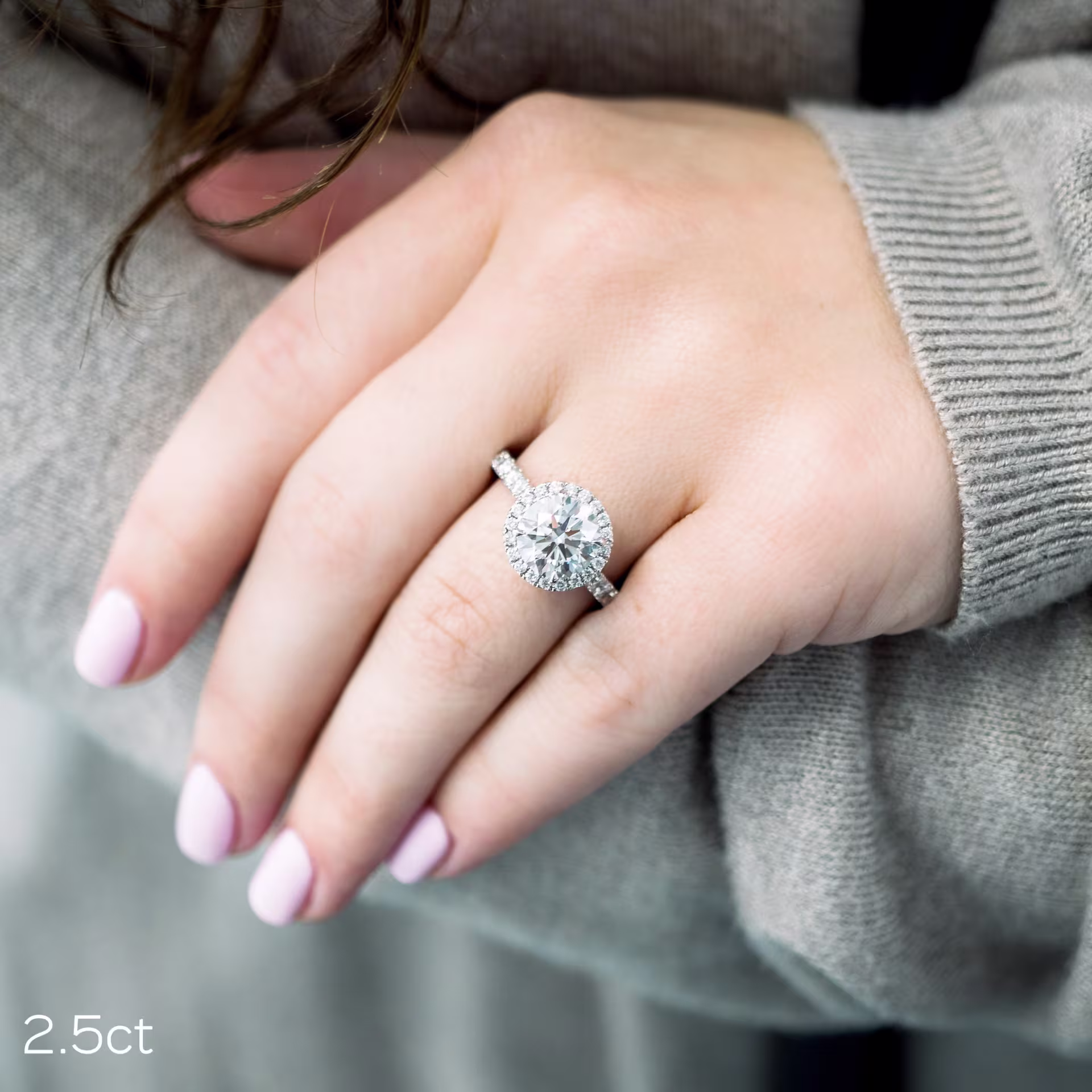 2.5ct round lab diamond in halo pave