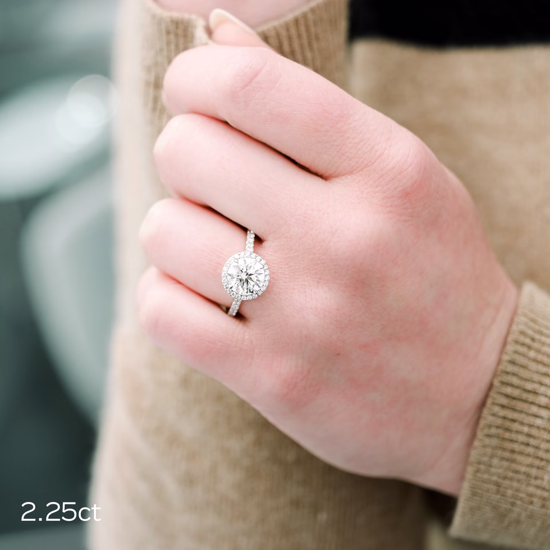 2.25ct lab created diamond in halo setting