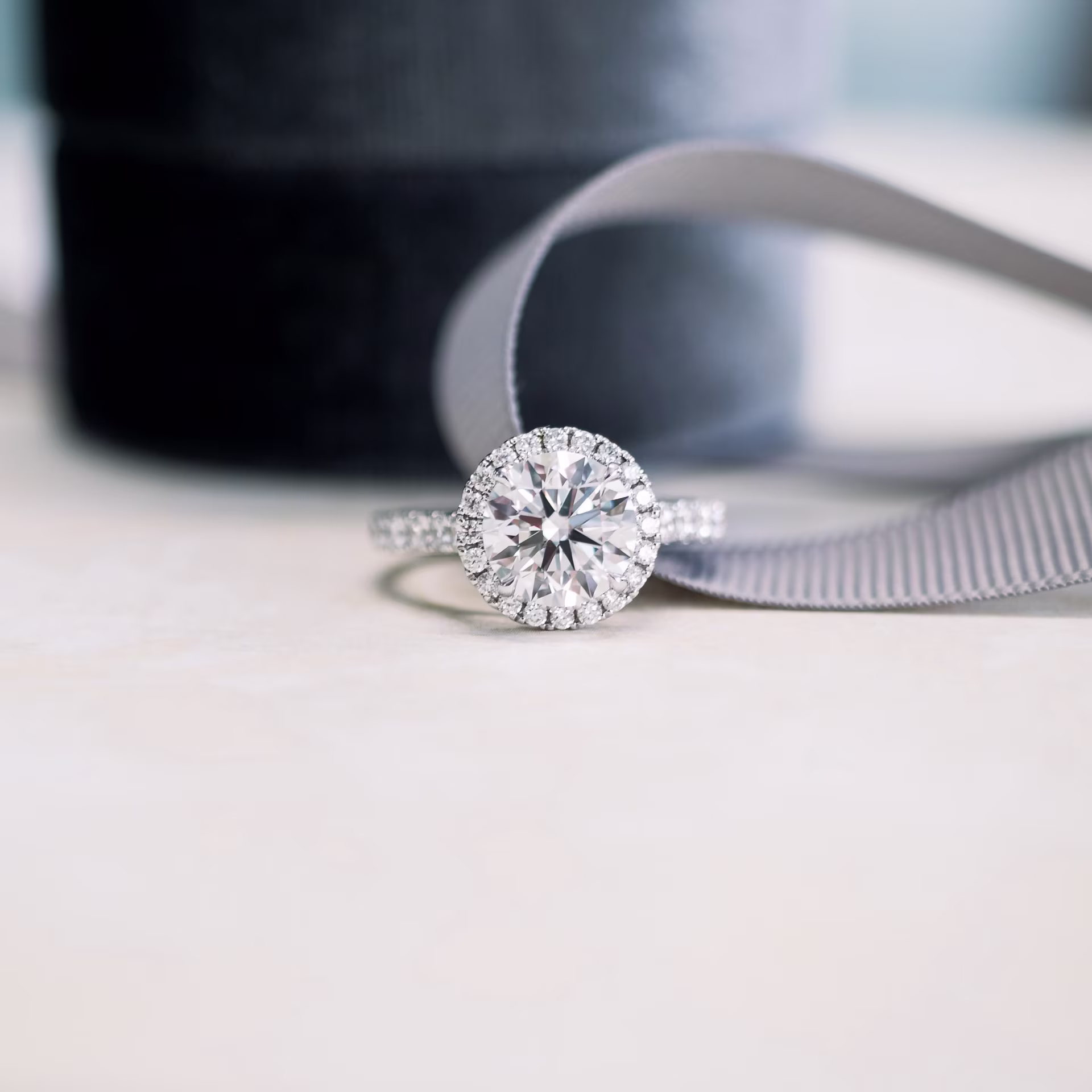 2.5ct lab diamond round in halo pave engagement ring