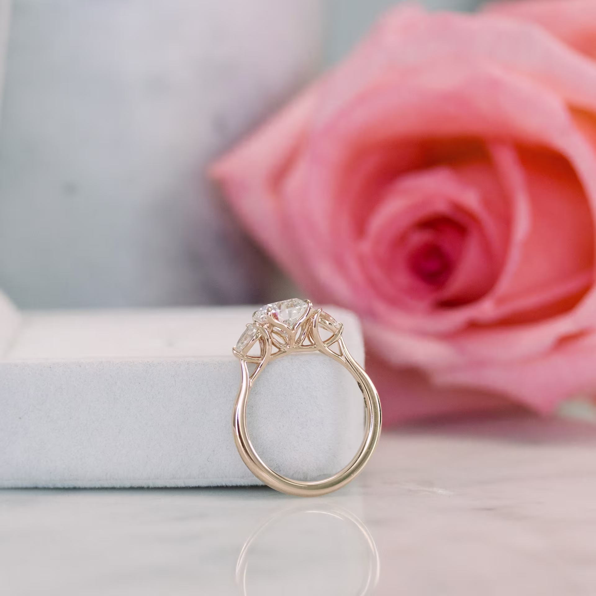 18k rose gold round and pear lab diamond ring ada diamonds design ad-456