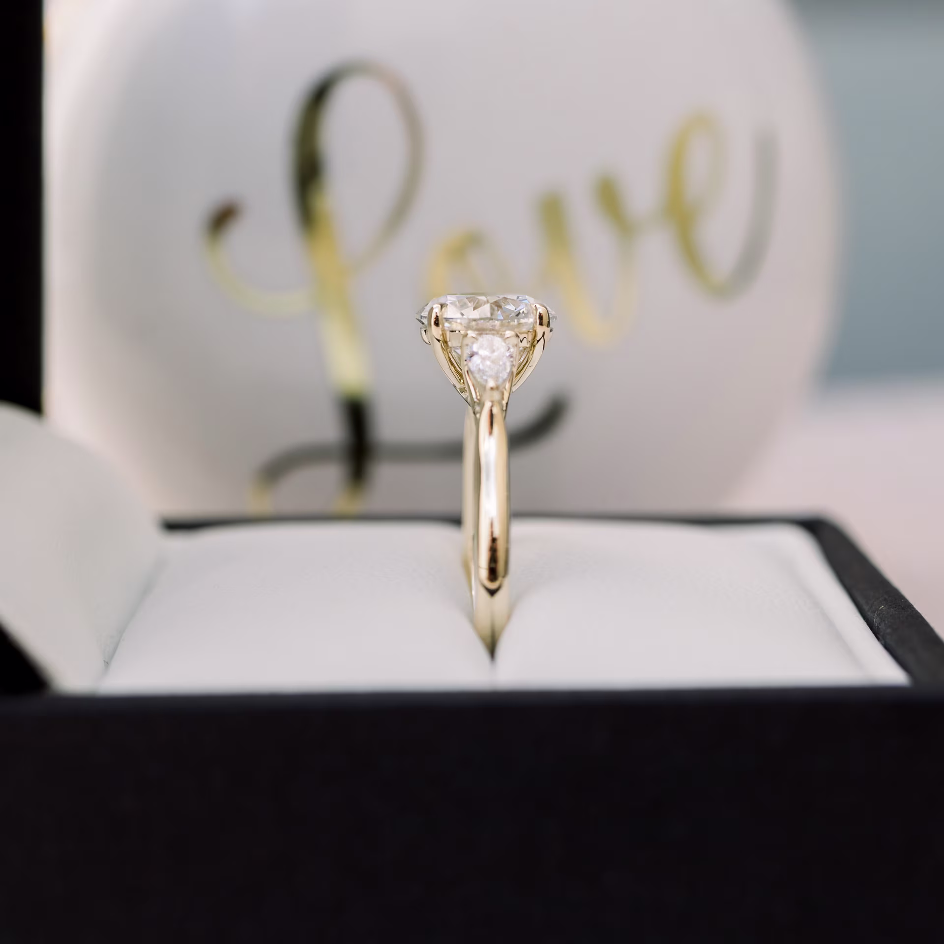 yellow gold 1.5ct three stone lab diamond ring with pear and round lab diamonds ada diamonds design ad-456 profile