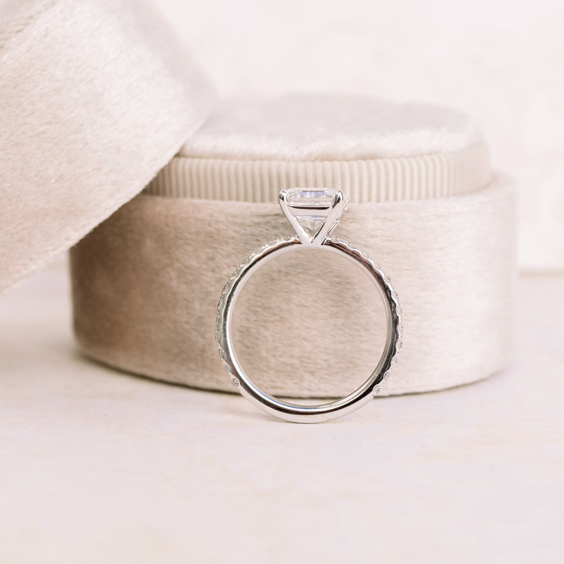 platinum engagement ring with pave diamonds