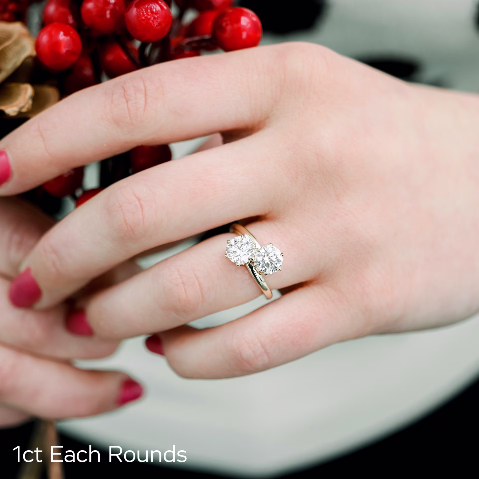 toi et moi engagement ring with round lab diamonds in yellow gold