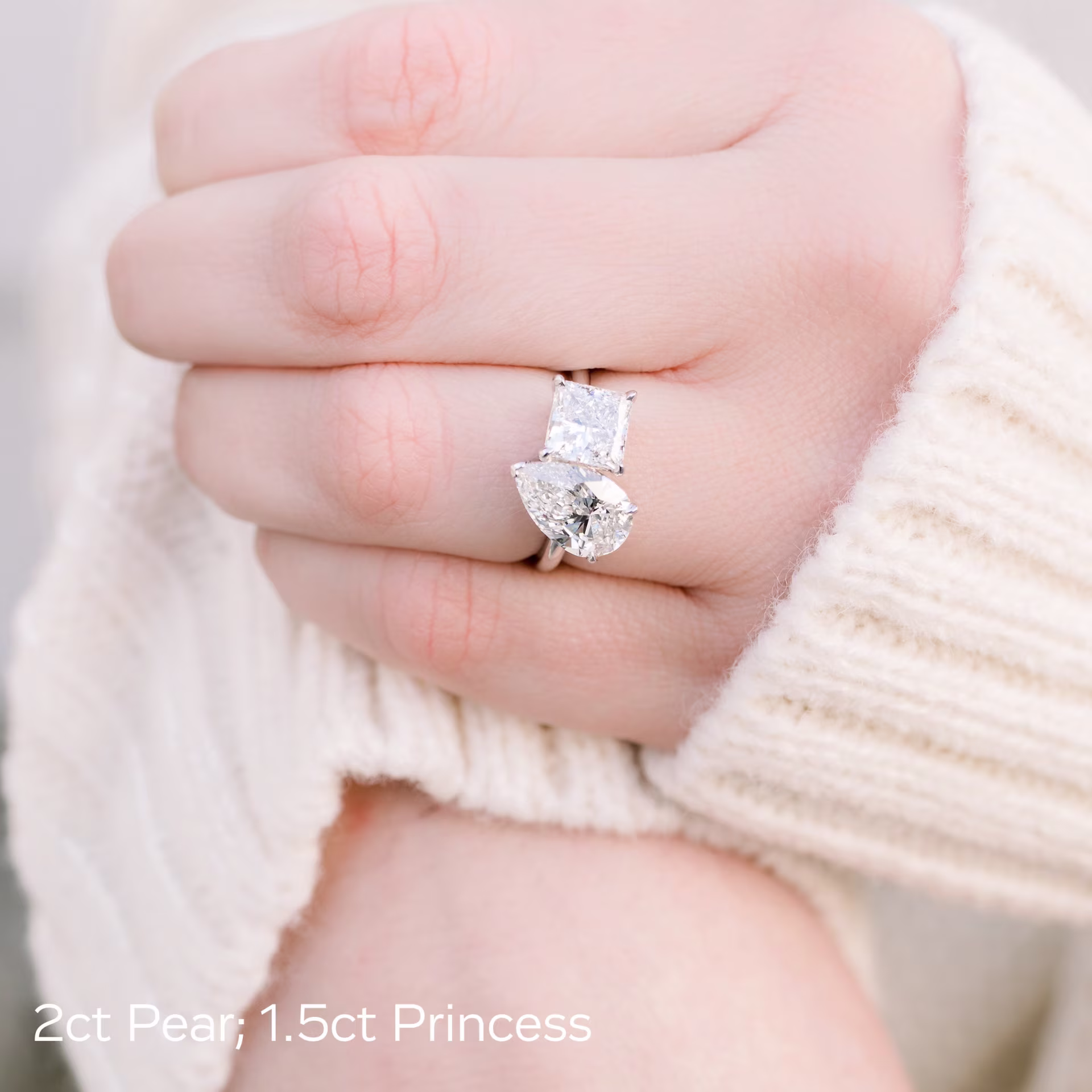 princess and pear two stone lab diamond engagement ring