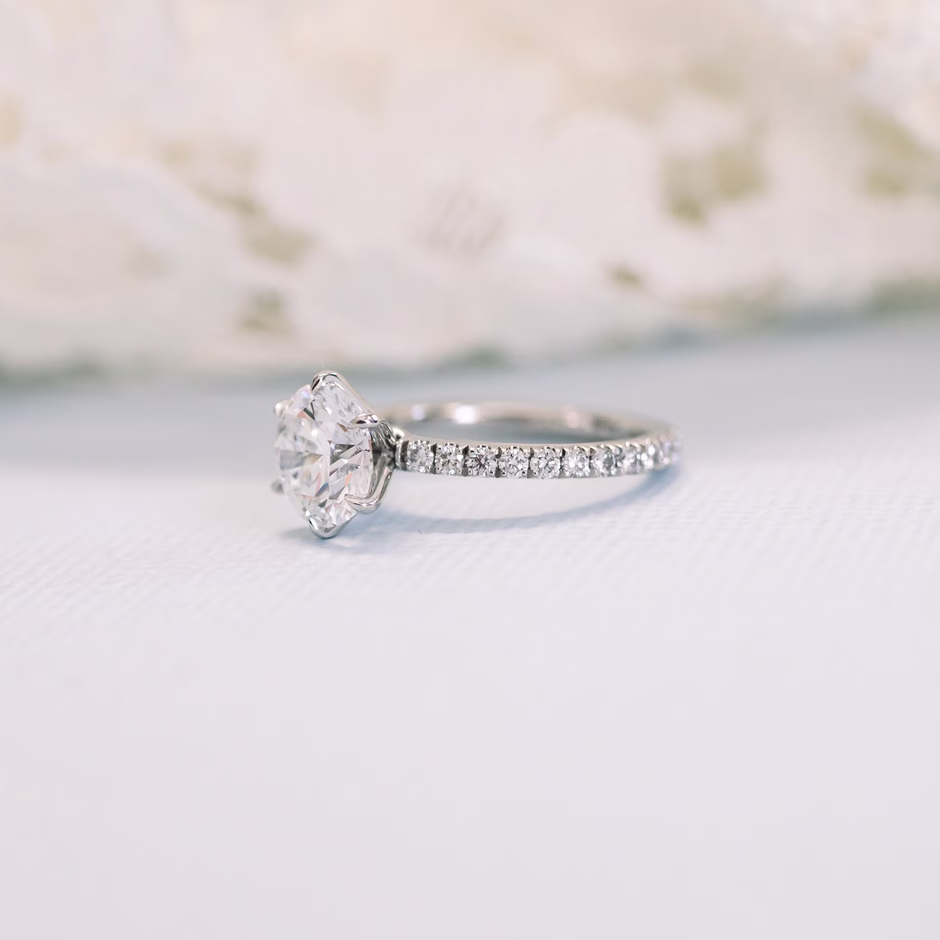 2.0 ct Lab Diamonds set in Platinum Round Six Prong Pavé Setting