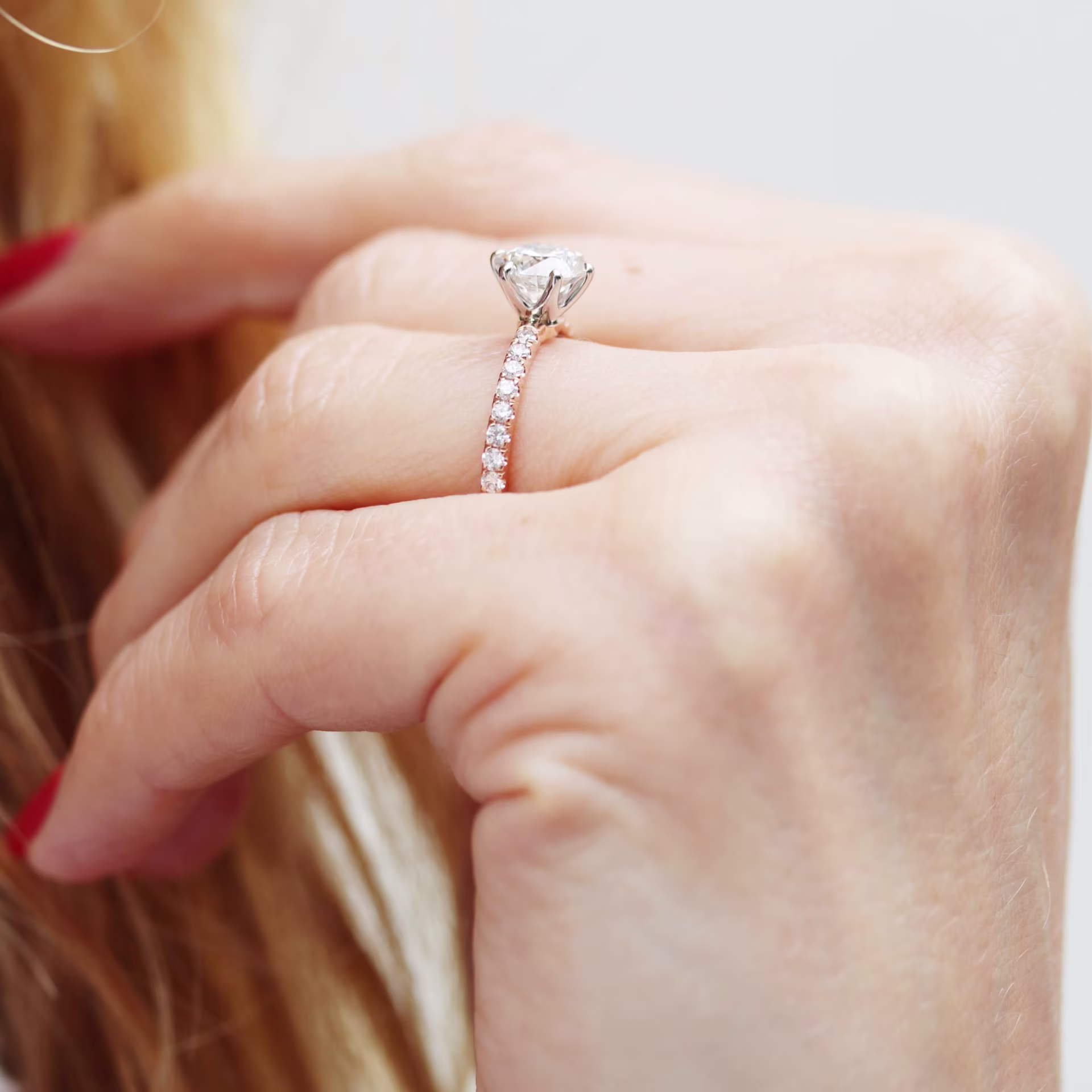 Six Prong Pave Setting Lab Diamond Engagement Ring On Model AD-243