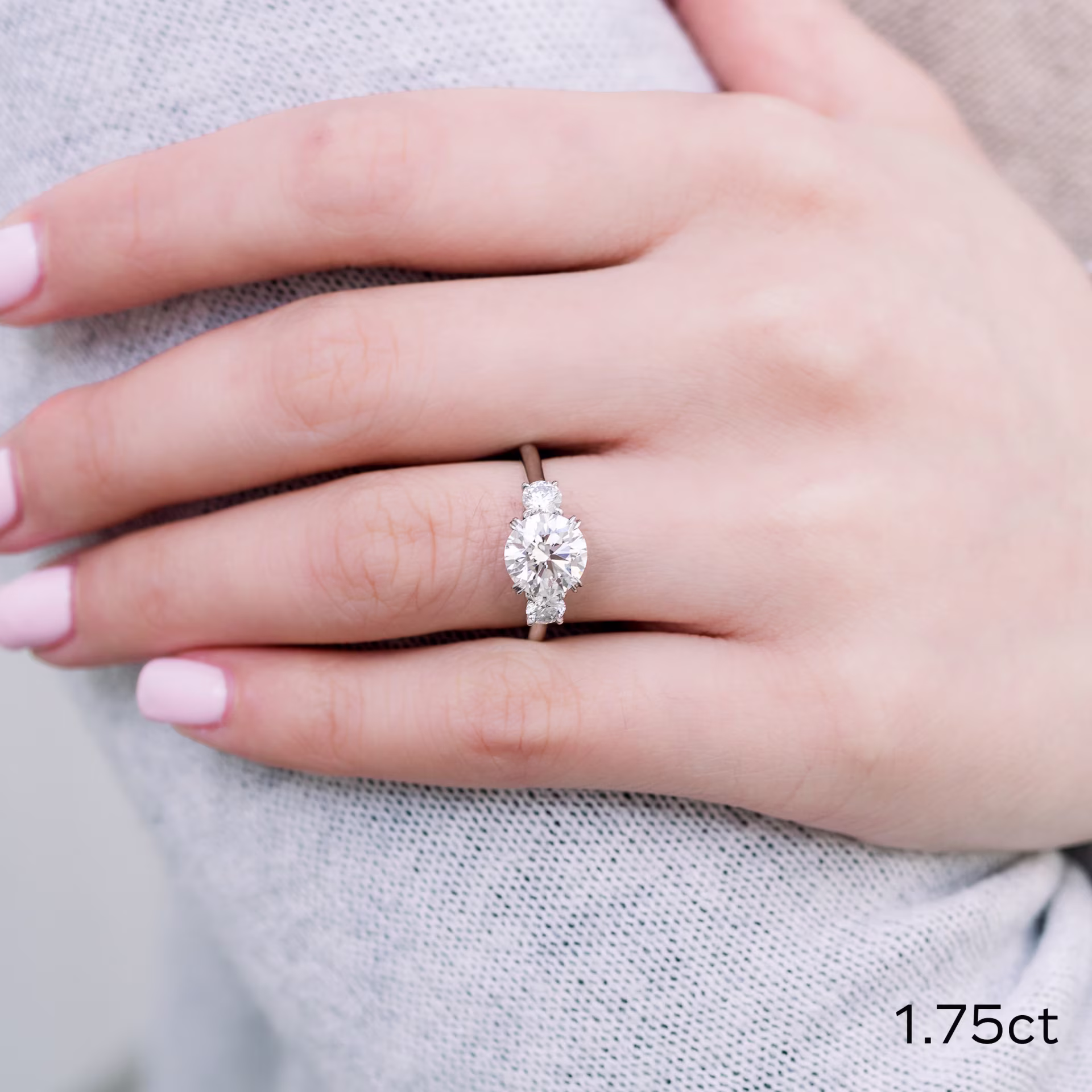 Platinum 2.25ct Round Three Stone Lab Created Diamond Engagement Ring Ada Diamonds Design AD-070 on Hand