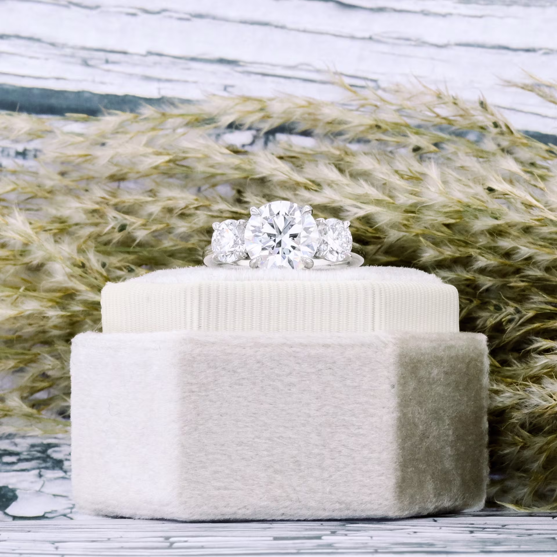 platinum 3.5 ct round lab diamond three stone ring ada diamonds design ad 070