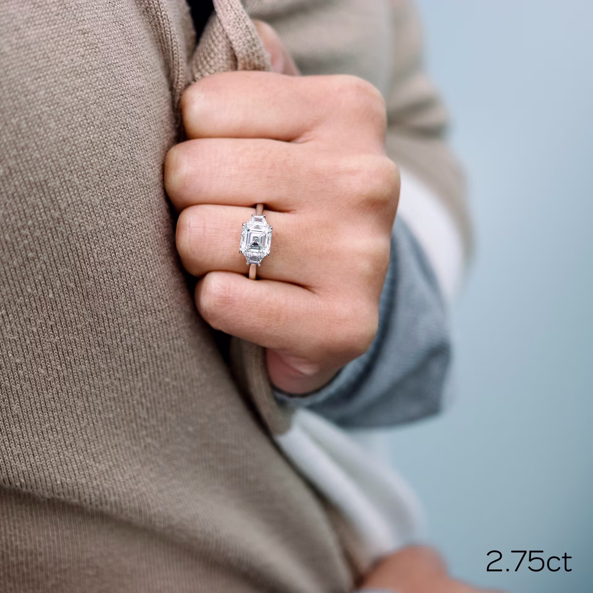 2.75ct asscher lab diamond in three stone setting