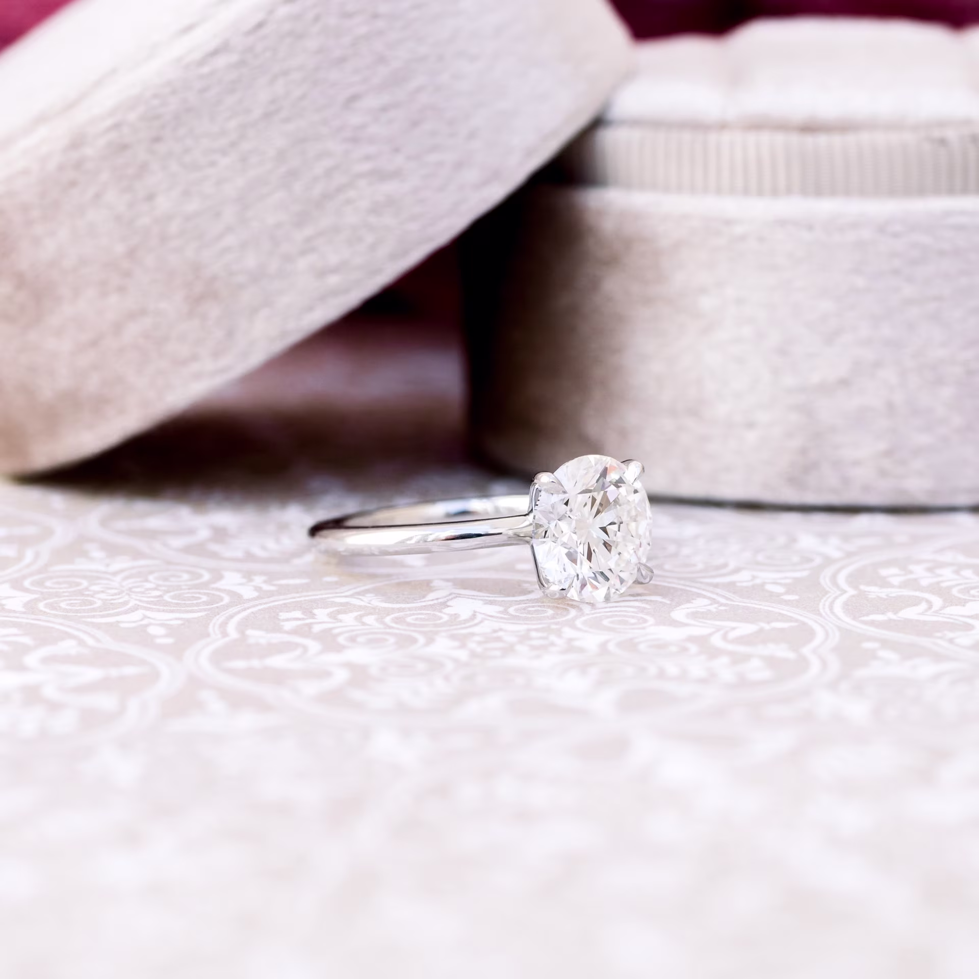 Platinum Round Classic Four Prong Solitaire Diamond Engagement Ring featuring Exceptional Quality 2.75 Carat Man Made Diamonds