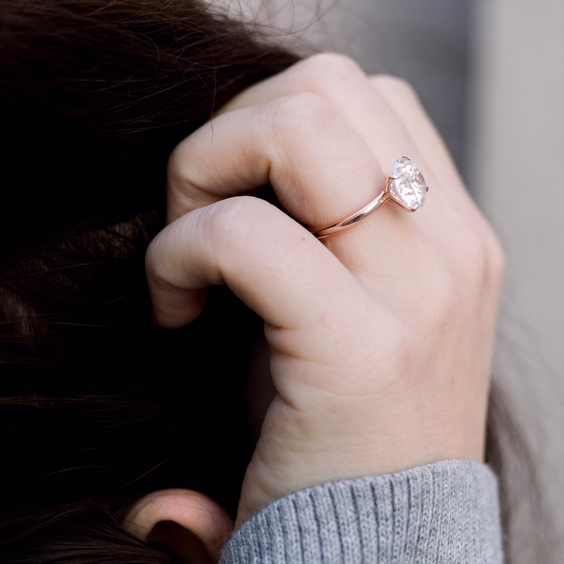 3.0ct Round Diamond Engagement Ring in Rose Gold Four Prong Setting - AD-144