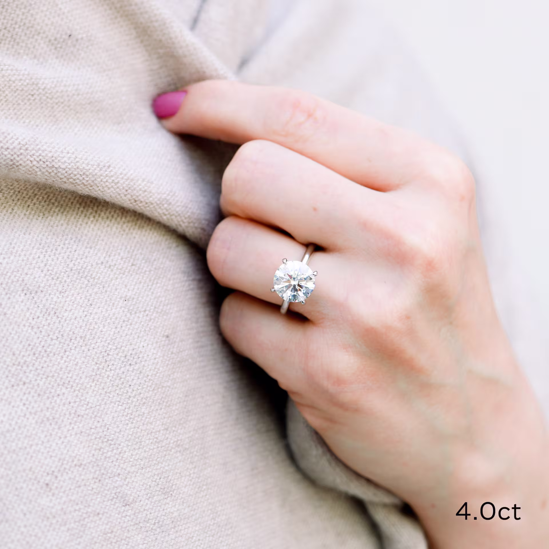 Four Carat Round Four Prong Solitaire Lab Grown Diamond Engagement Ring On Hand Ada Diamonds Design 144