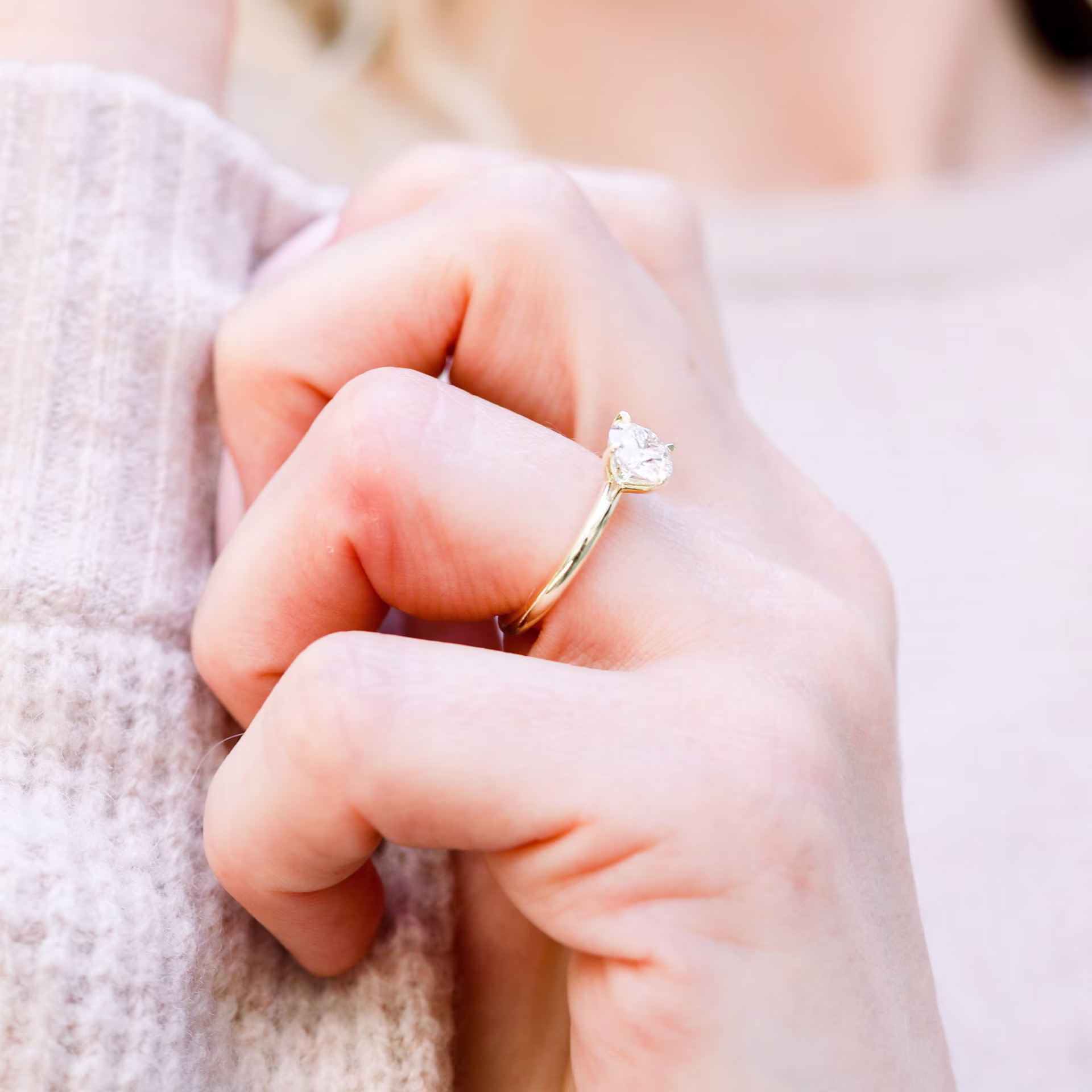 Yellow Gold Classic Four Prong Solitaire Lab Diamond Engagement Ring On Model AD-144