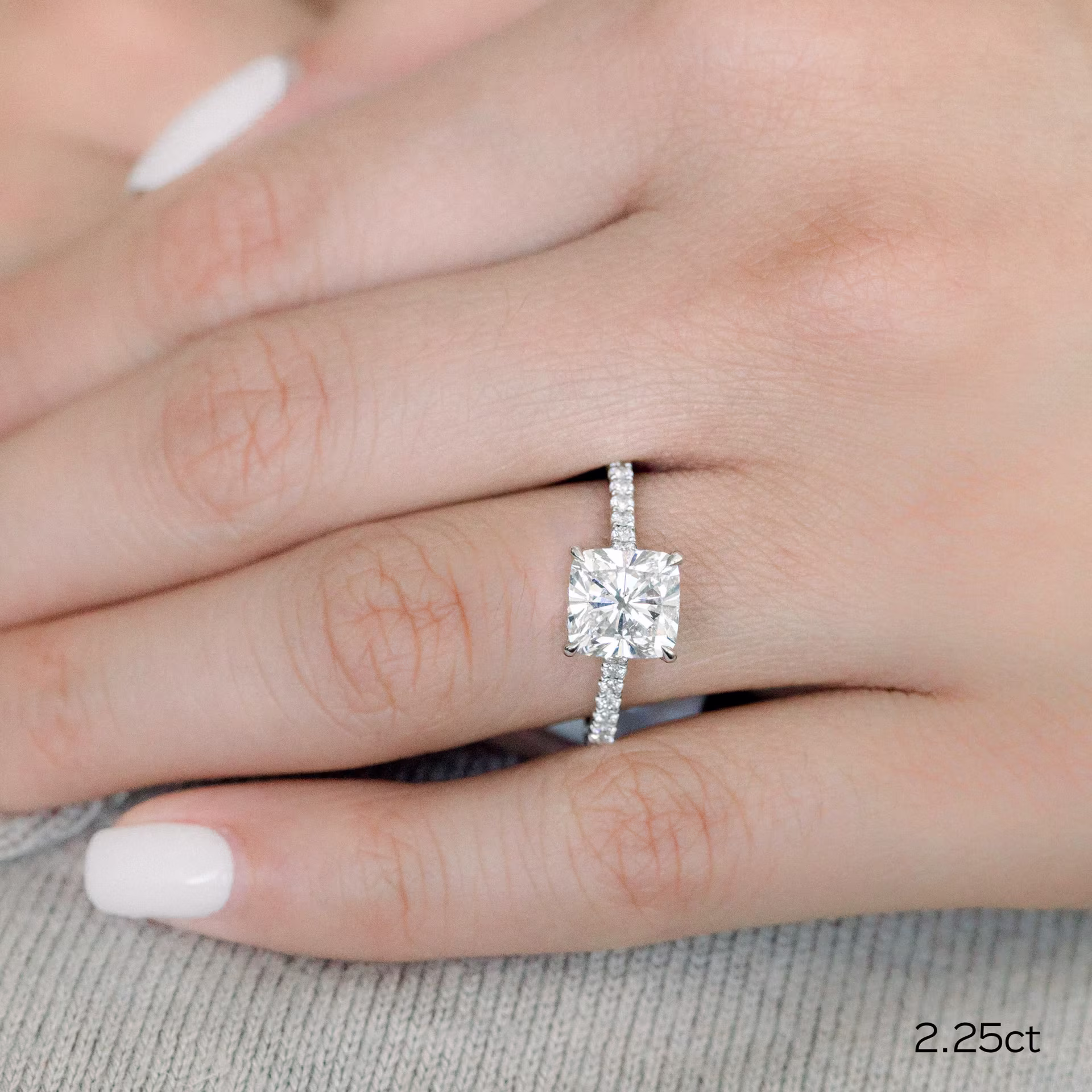 2.25 Carat Cushion Pavé Lab Diamond Engagement Ring High Profile Ada Diamonds Design AD-357 on Hand