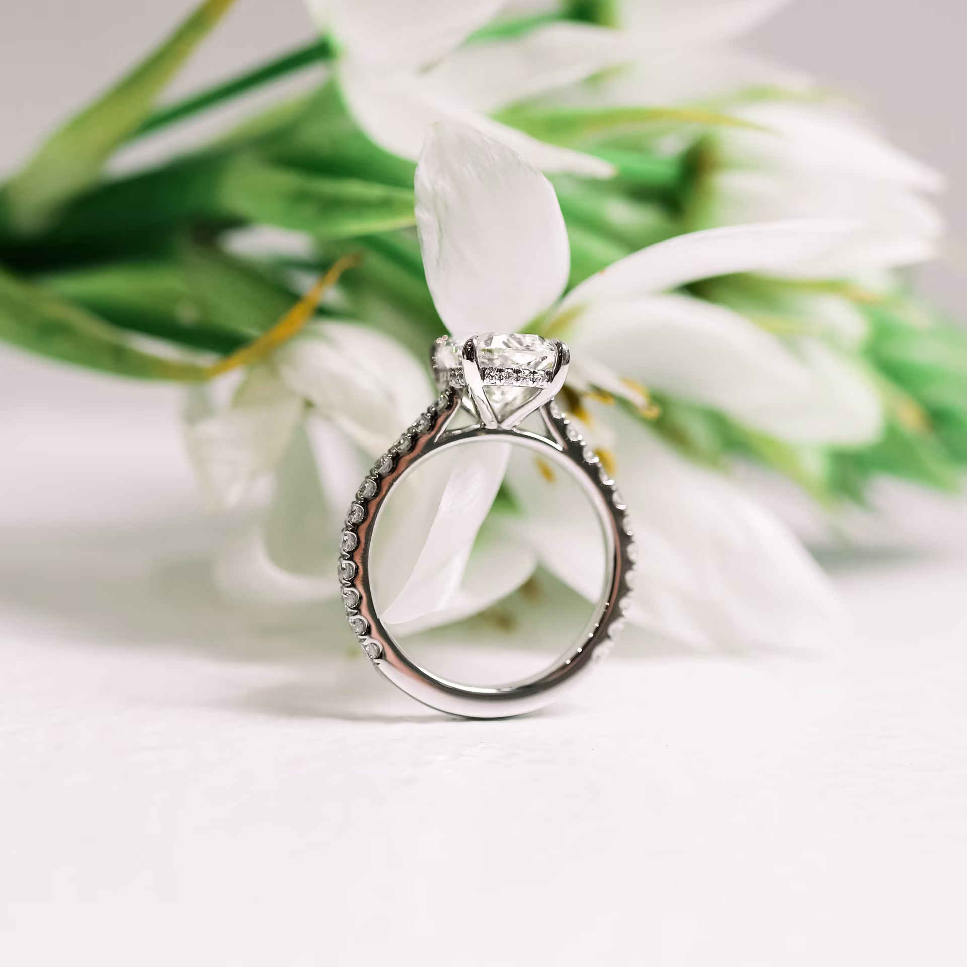 lab grown cushion cut pave setting