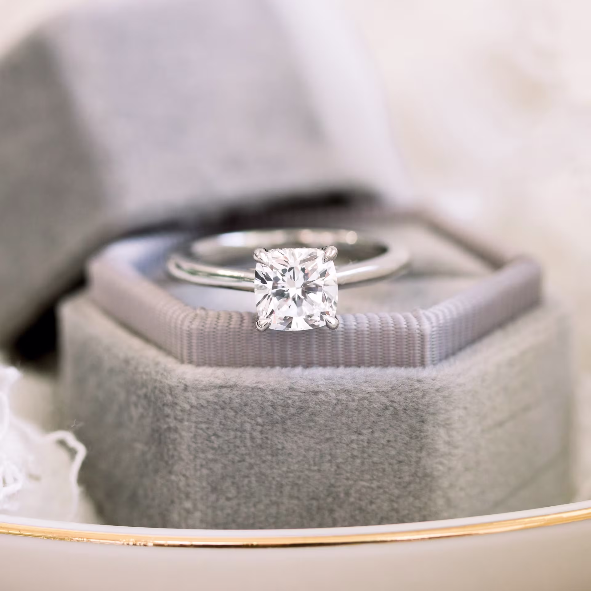 Platinum Cushion Cathedral Solitaire featuring Hand Selected 1.25 ct Lab Diamonds (Main View)