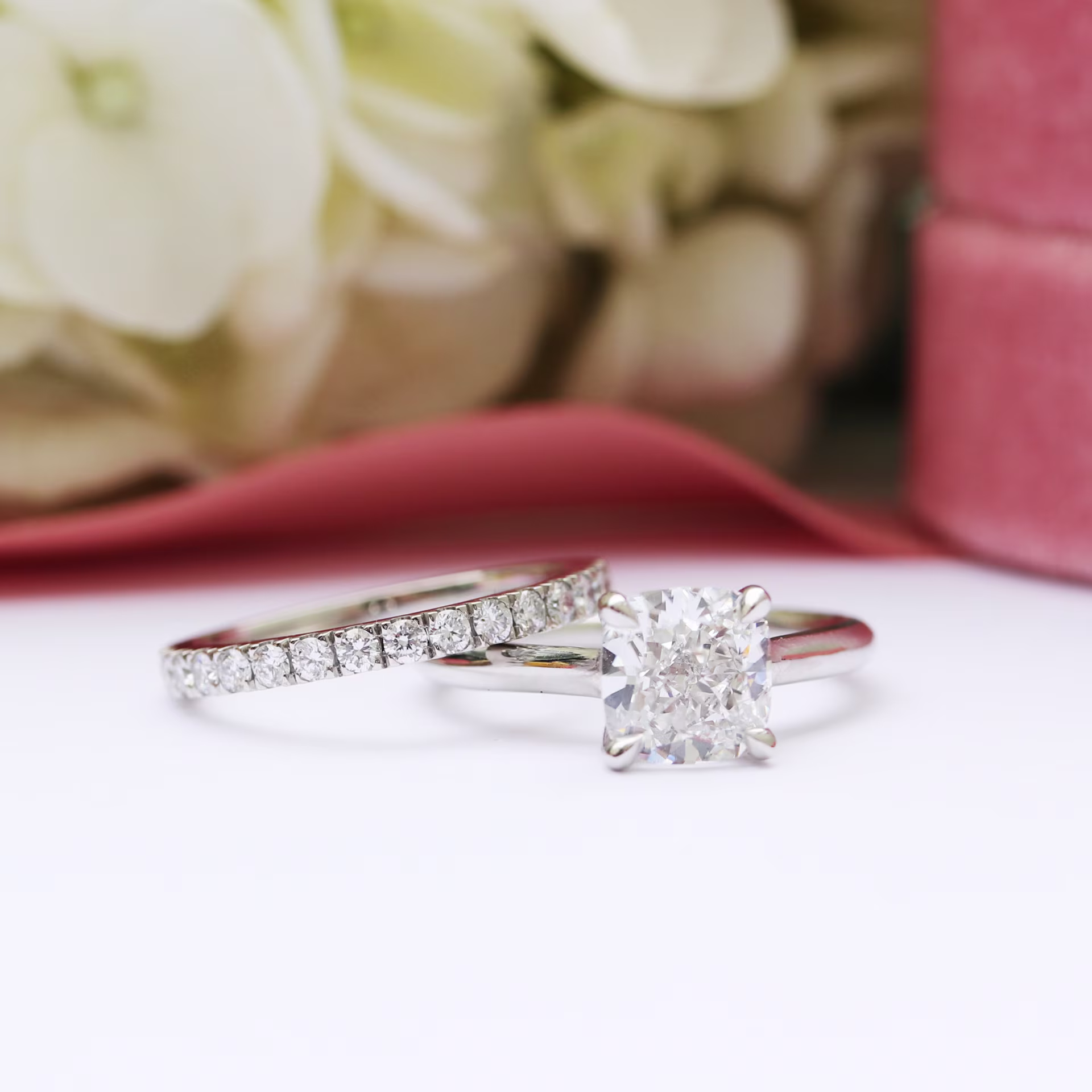 Platinum 2ct Cushion Cut Cathedral Solitaire Engagement Ring Ada Diamonds Design AD-334 Macro