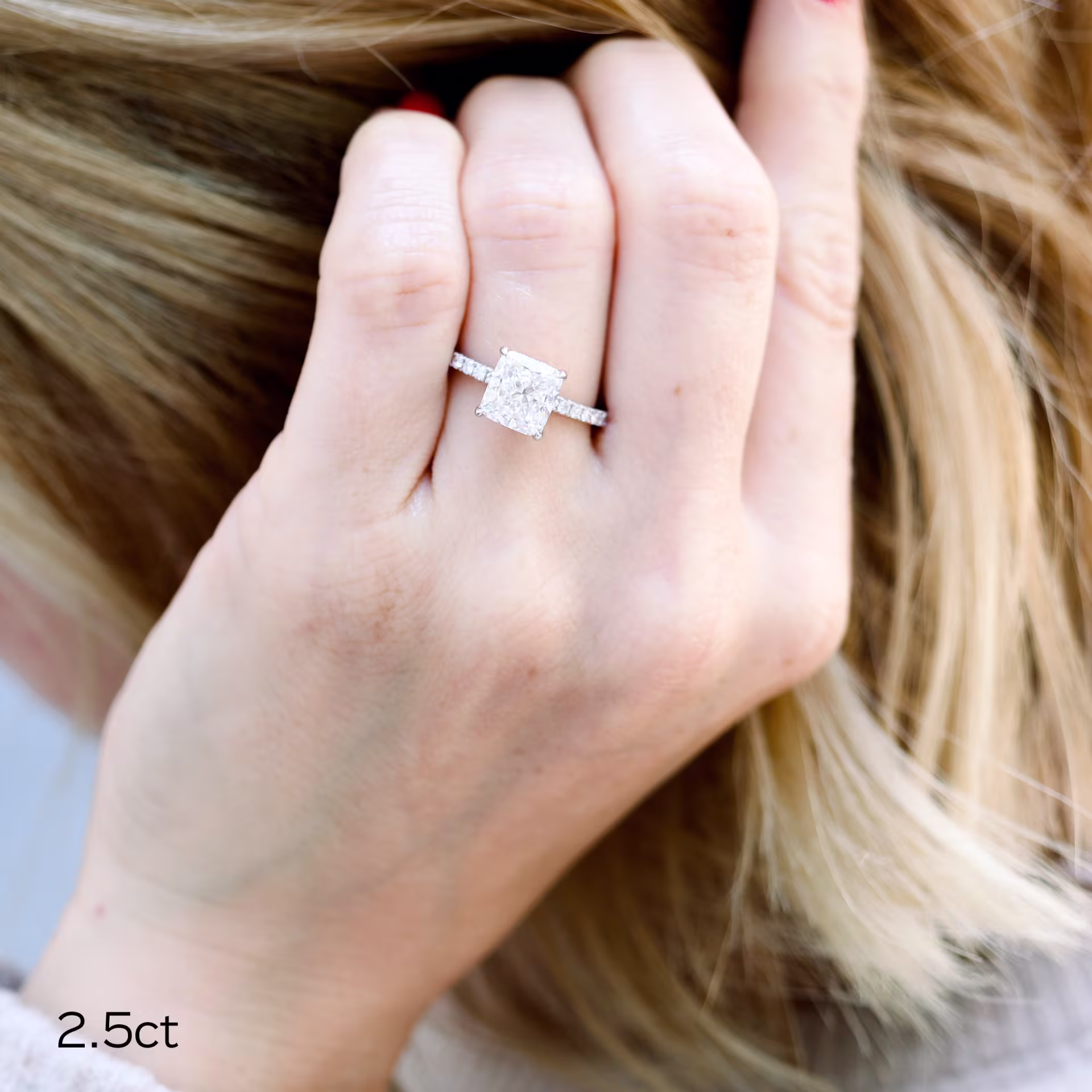 2.5 Carat Lab Diamonds set in Platinum Cushion Classic Four Prong Pavé Diamond Engagement Ring (Main View)