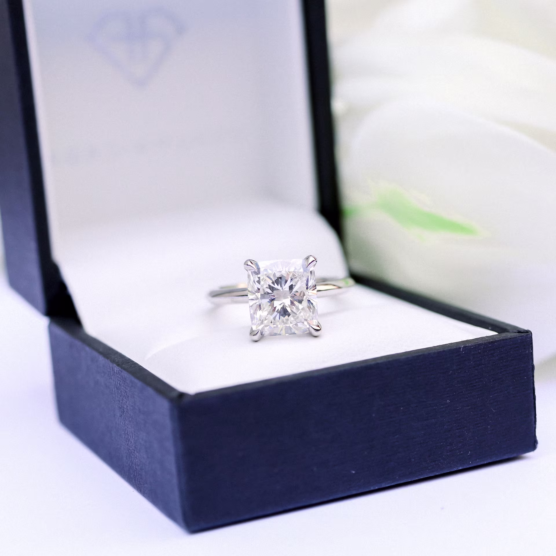 Platinum 3.5ct Cushion Cut Lab Grown Diamond Solitaire Engagement Ring Ada Diamonds Design AD-335 Macro