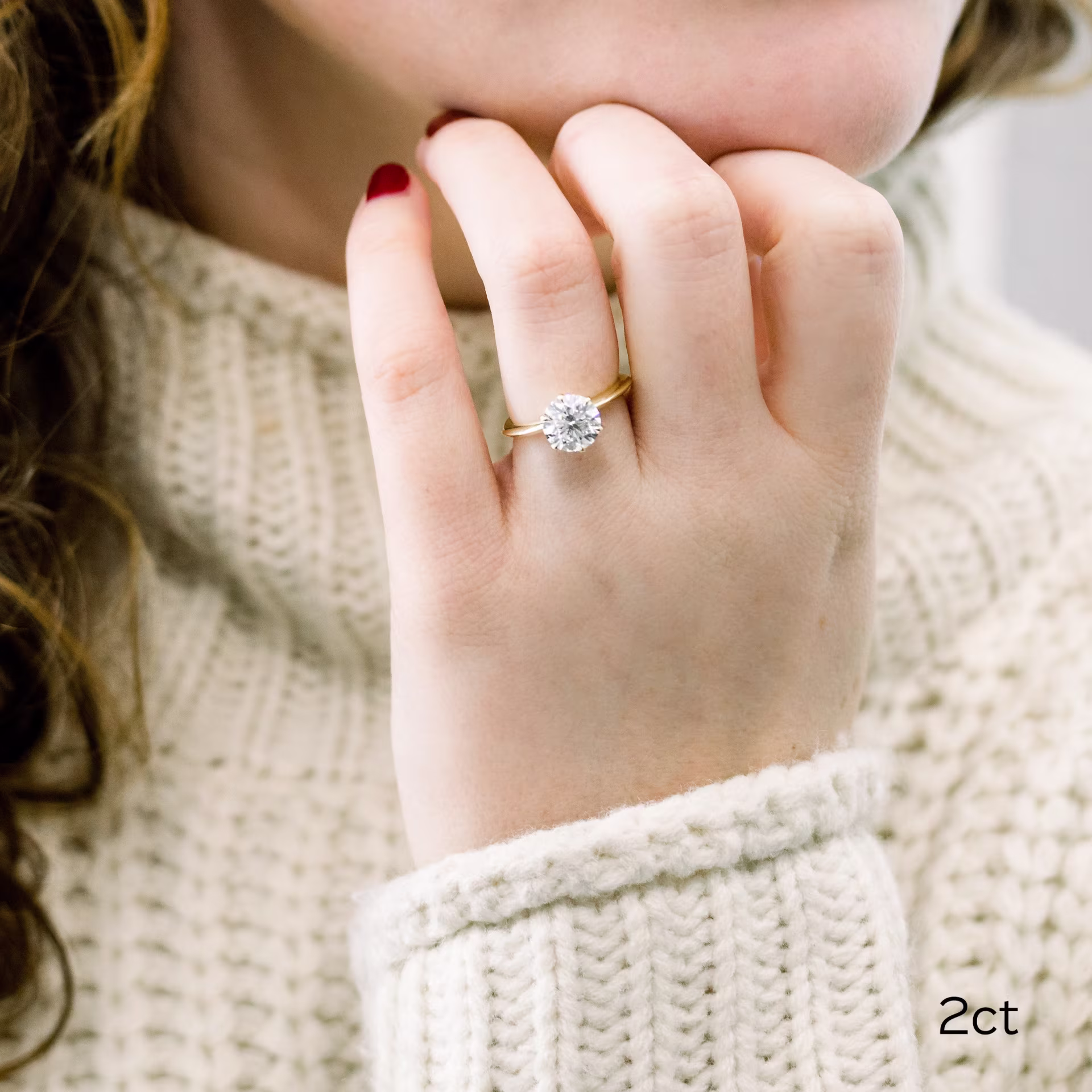 18k yellow gold two carat round lab diamond six prong solitaire engagement ring ada diamonds design ad 067 on model