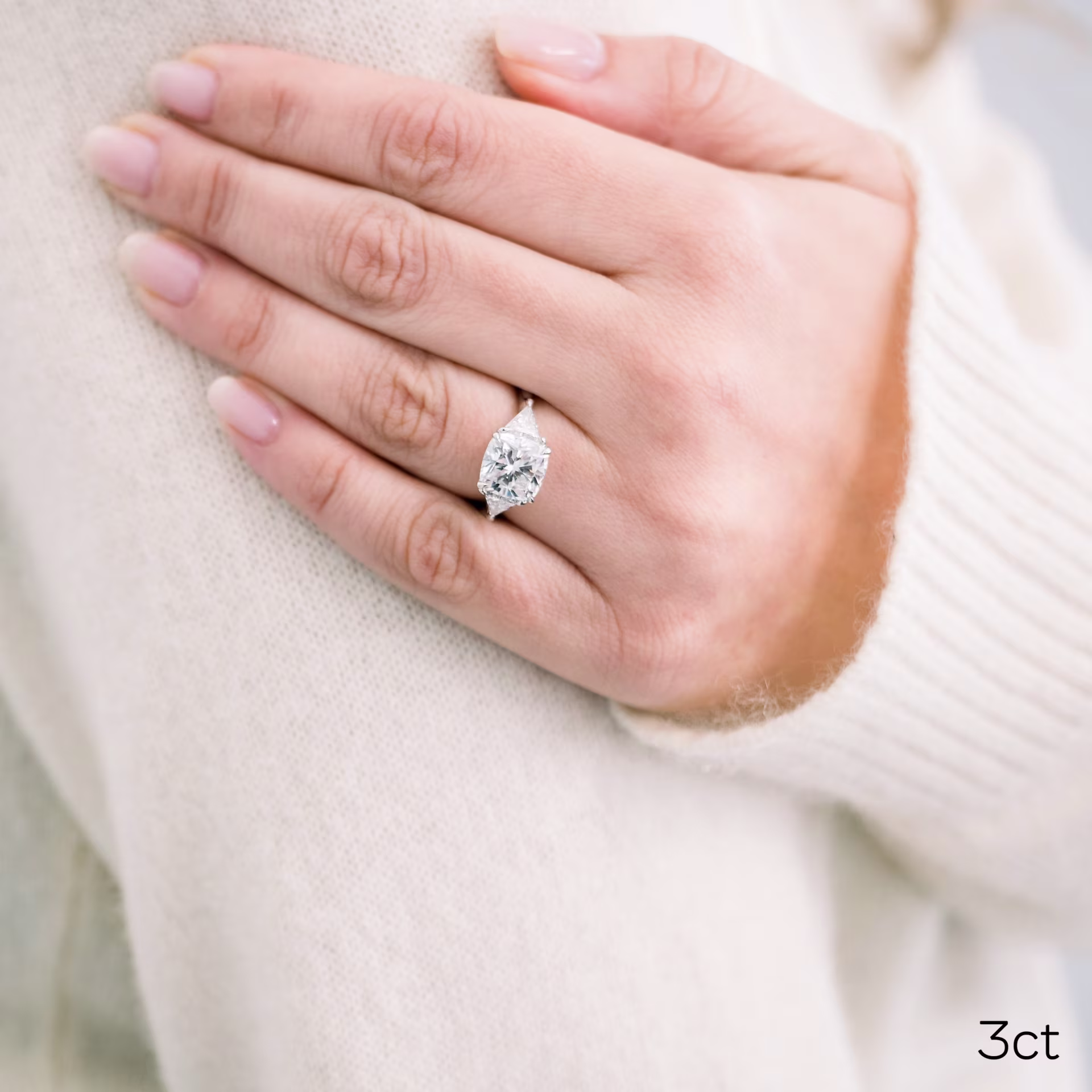 Hand Selected 3.0 ctw Diamonds set in Platinum Cushion and Trillion Diamond Engagement Ring (Main View)