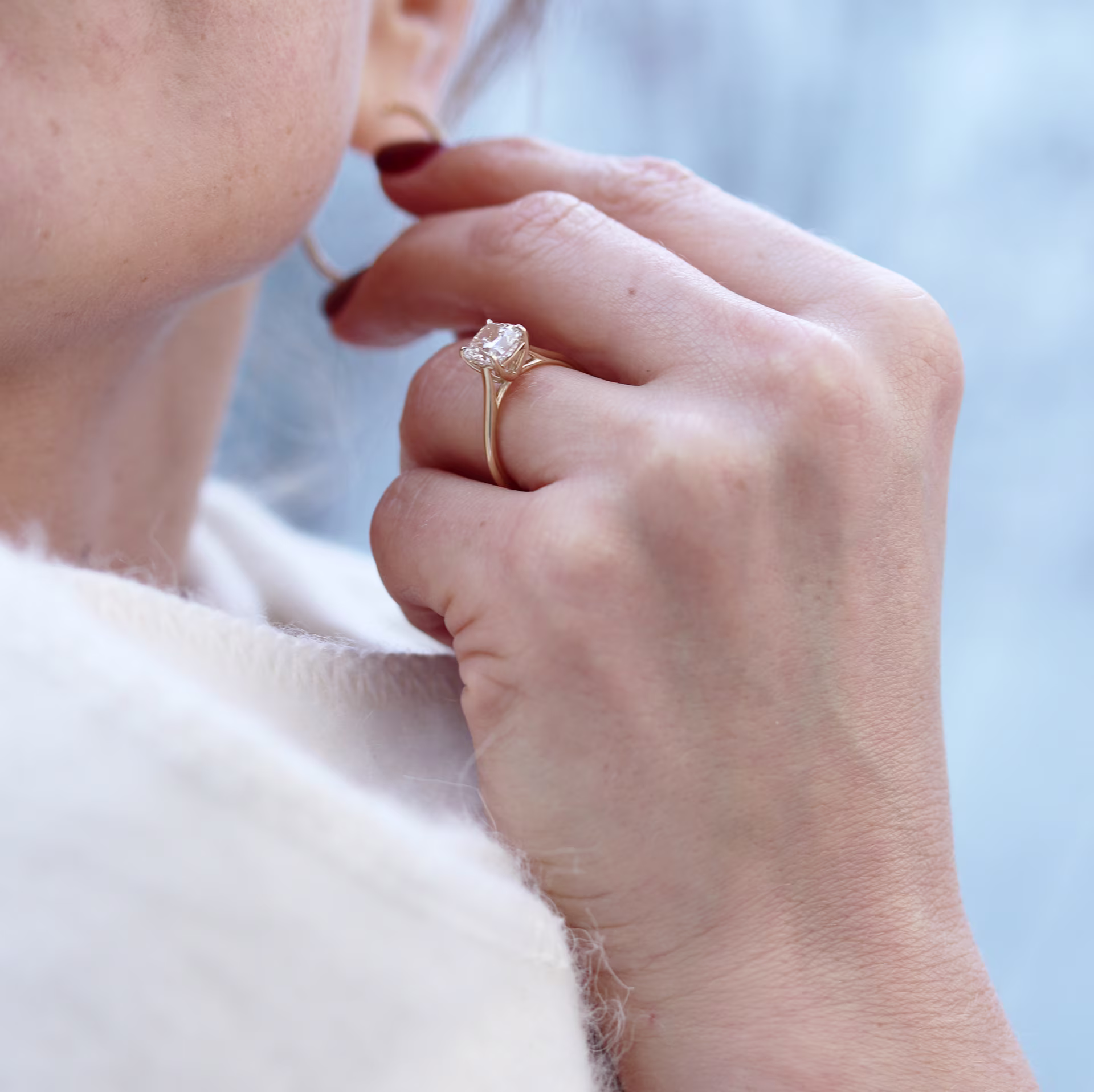 Yellow Gold 1.75ct Cushion Cut Lab Diamond Solitaire Ring Ada Diamonds Design AD-336 Profile on Hand