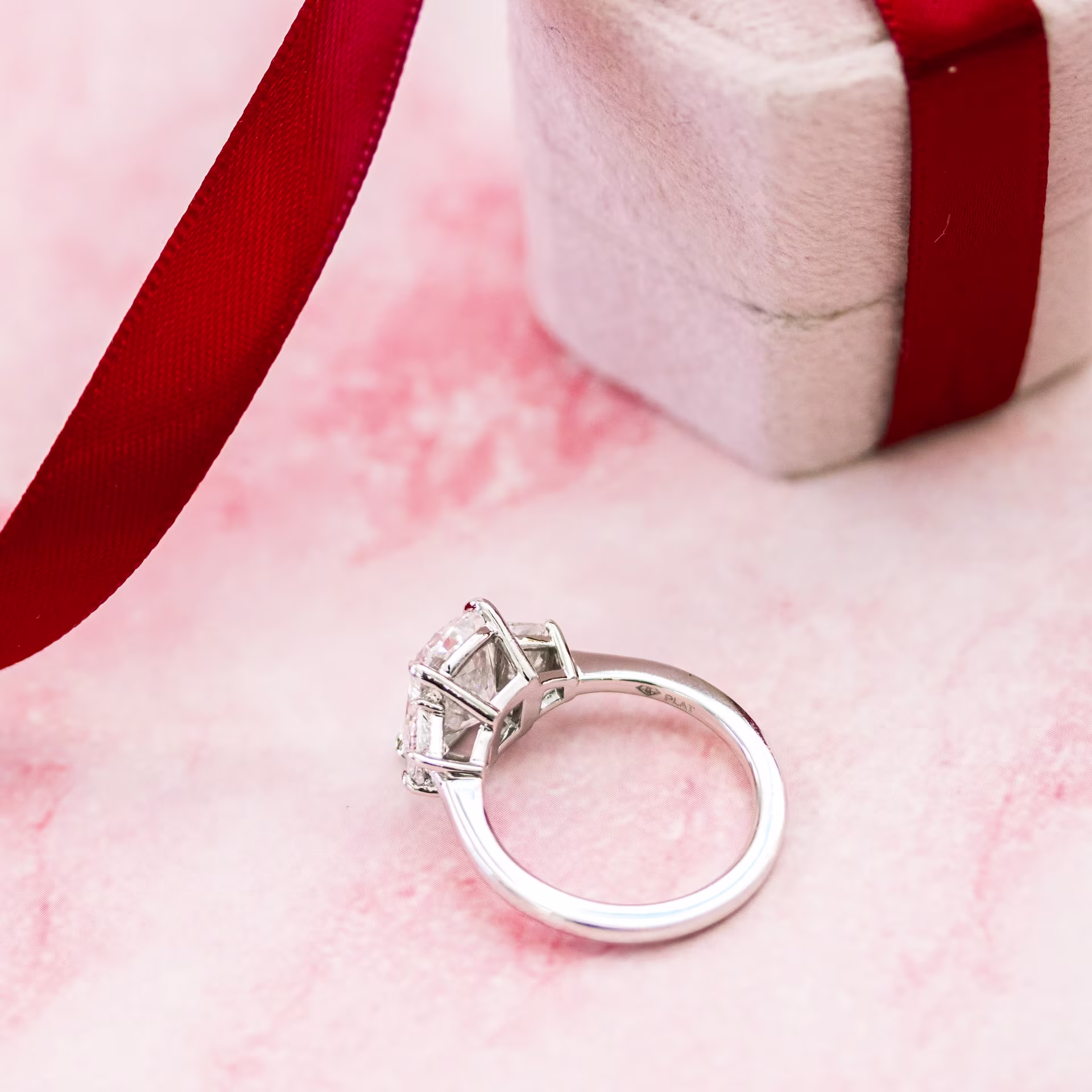 platinum cushion cut and trapezoid three stone man made diamond engagement ring ada diamonds design ad 475 profile