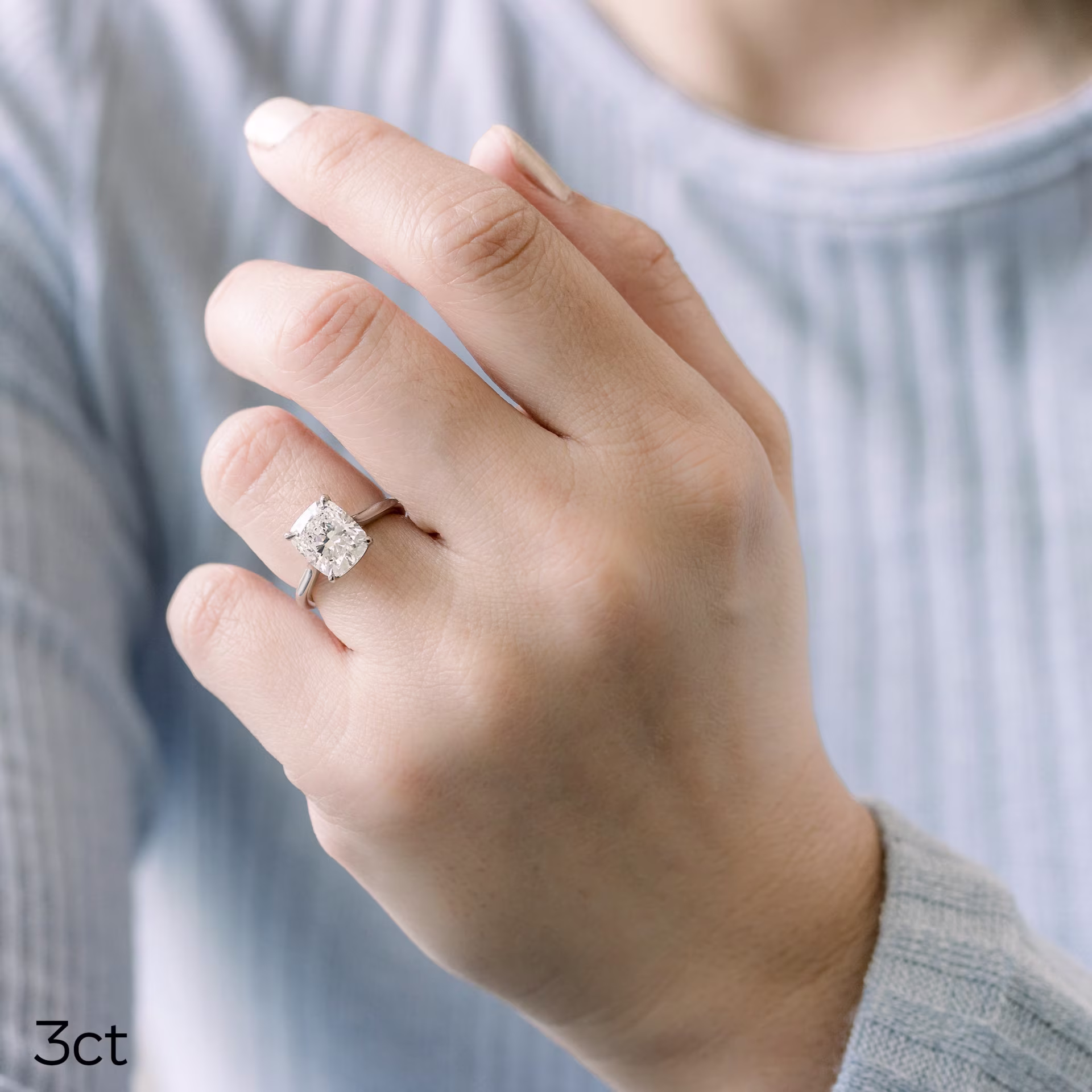 3ct cushion cut lab diamond in trellis solitaire