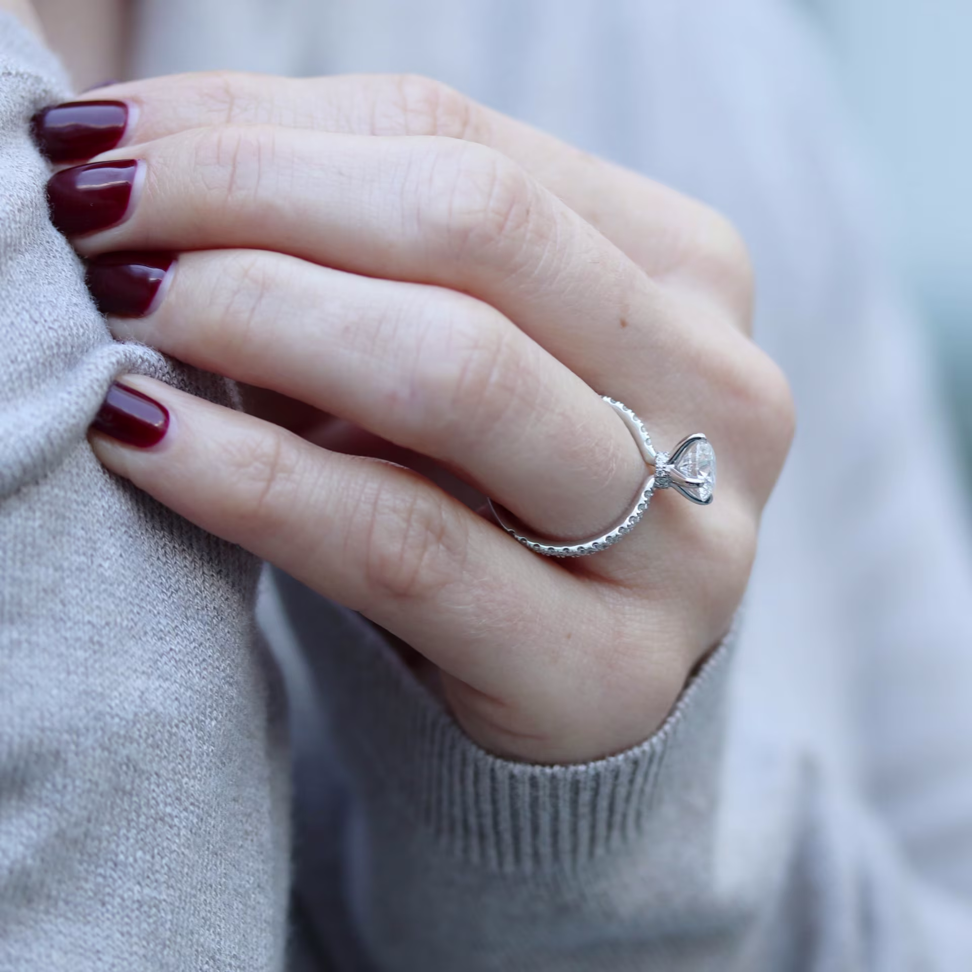 Lab Grown Diamond Collar Setting Wedding Ring On Model AD244