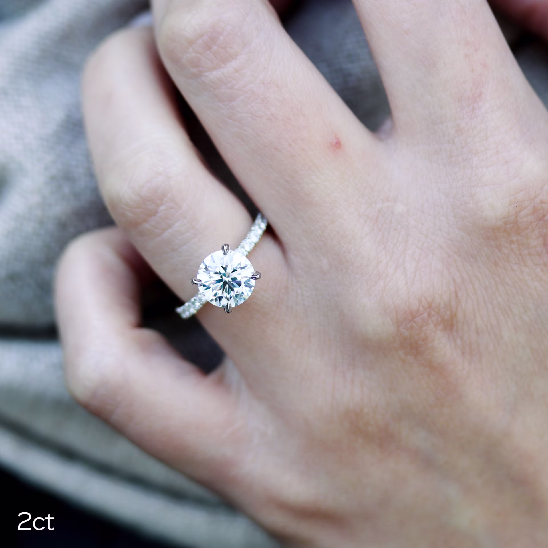 2ct round lab diamond in diamond collar setting