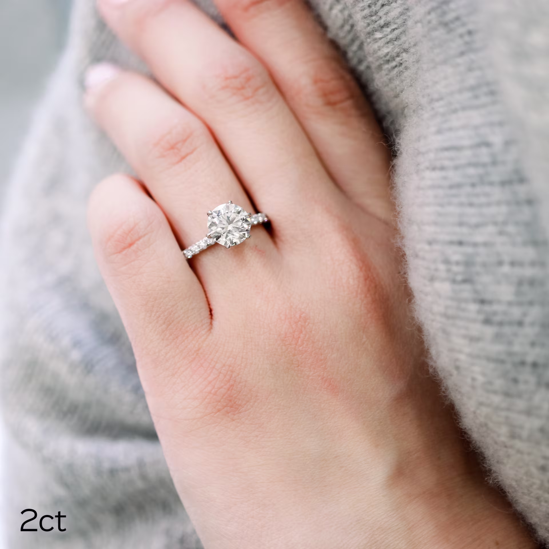 2ct round lab diamond in diamond collar setting