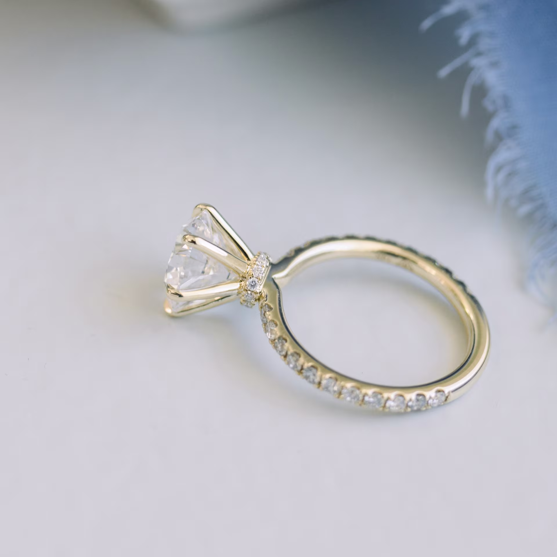 14k yellow gold 3 carat round lab diamond ring with diamond collar ada diamonds desing ad244