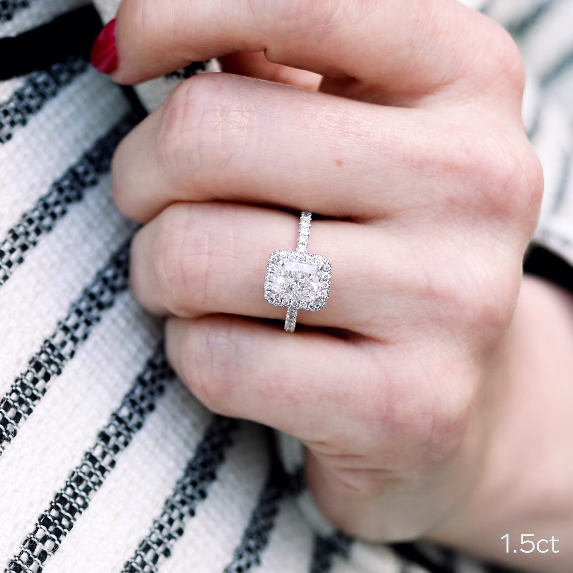 platinum 1.5ct radiant cut double sided halo lab diamond engagement ring ada diamonds design ad-213 on hand