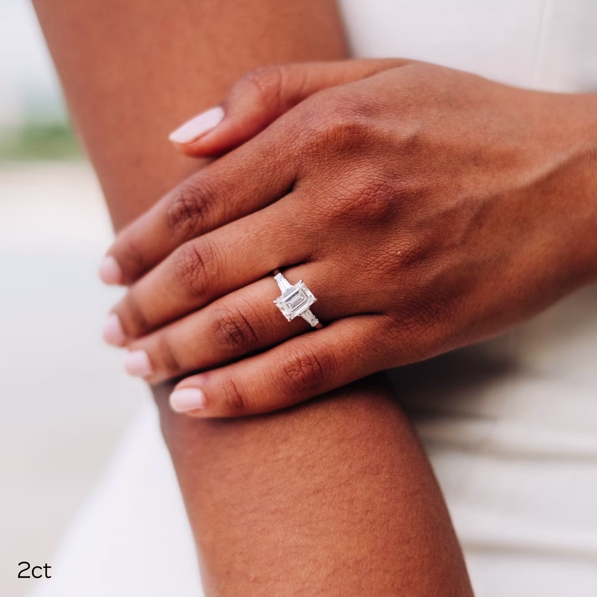 2 carat emerald cut lab made diamond three stone engagement ring