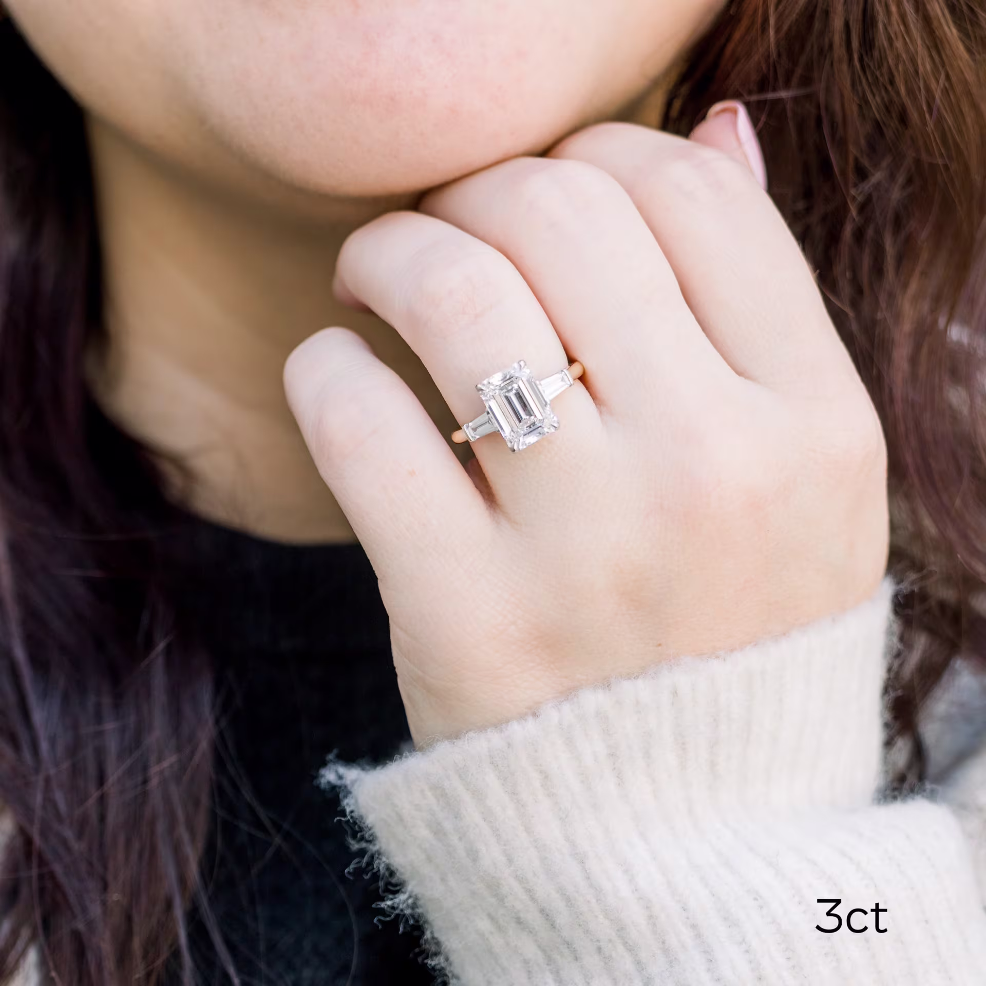 three carat emerald cut lab made diamond ring