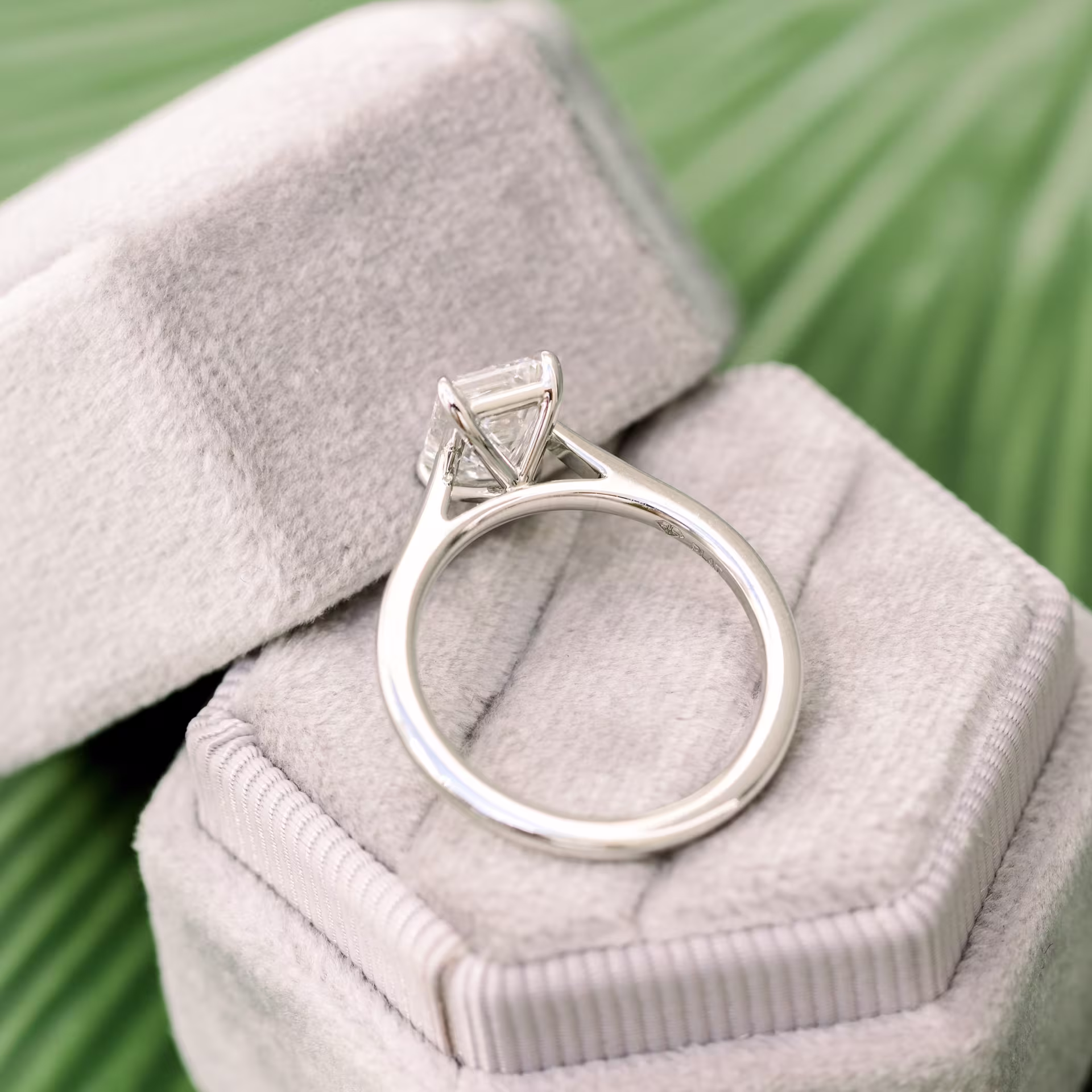 1.75 Carat Emerald Cut Cathedral Solitaire Engagement Ring in Platinum Featuring Lab Diamonds Ada Diamonds Design Number 086 Profile View