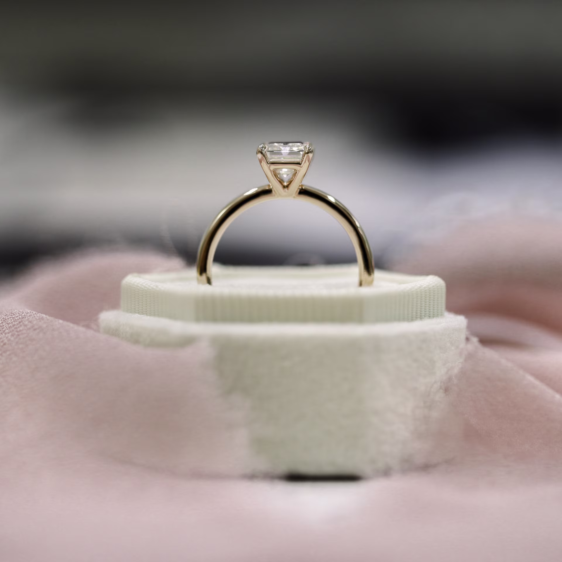 Emerald Four Prong Lab Diamond Solitaire Engagement Ring Rose Gold Profile View Ada Diamonds Design AD-235