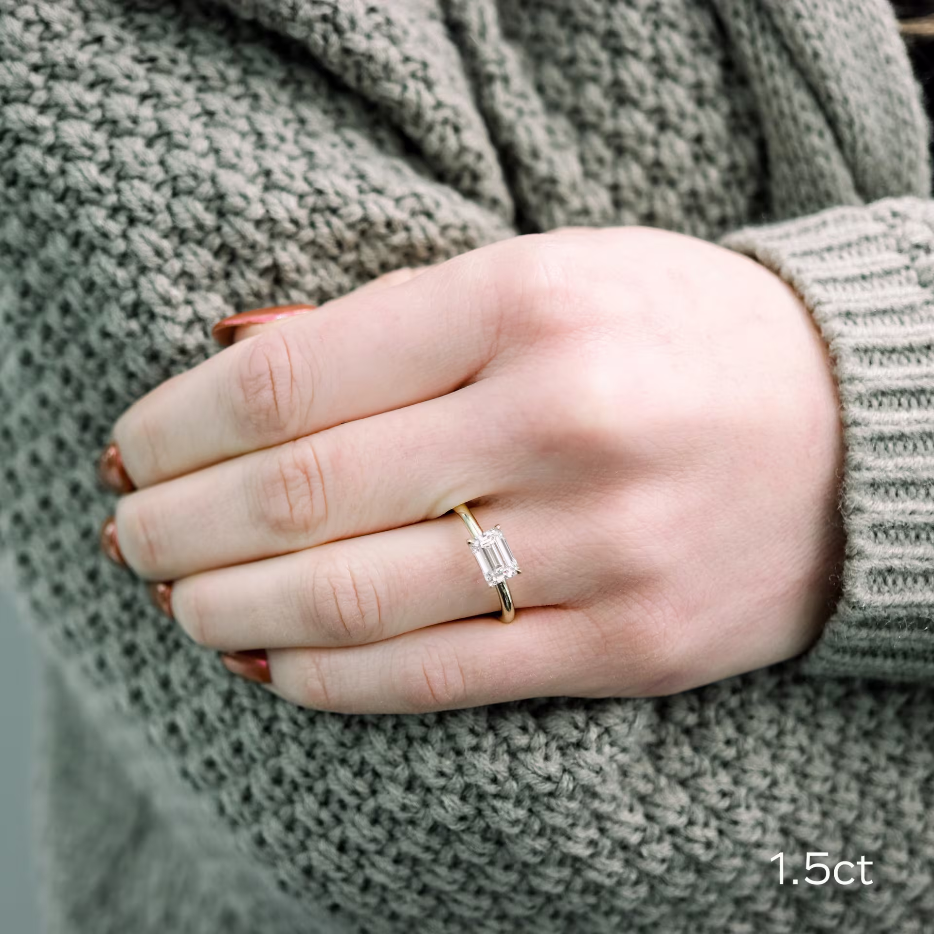 14k yellow gold 1.5ct east west emerald cut lab diamond solitaire engagement ring ada diamonds design ad 337 on model