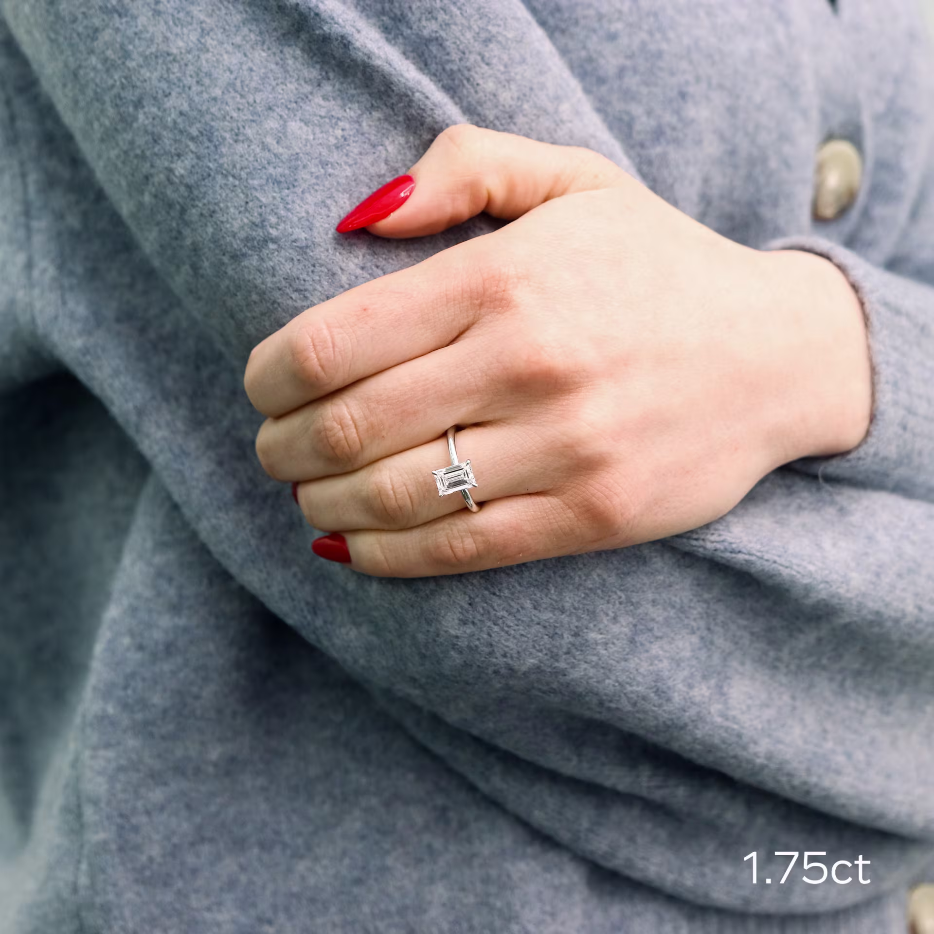 platinum 1.75ct emerald cut lab created diamond solitaire engagement ring ada diamonds design ad 329 on model