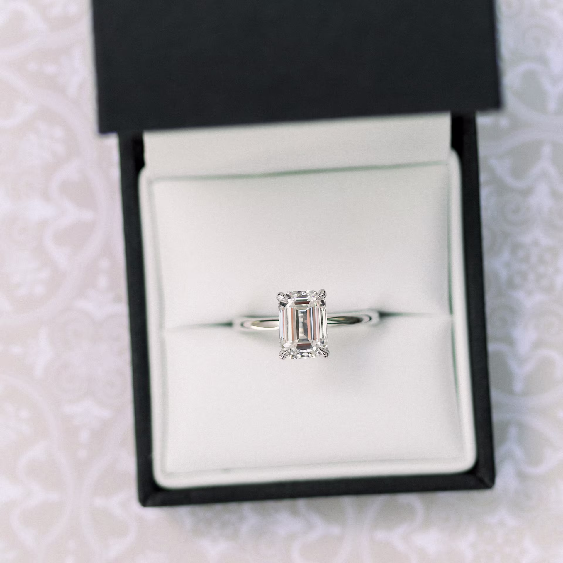 Platinum 2ct Emerald Cut Lab Created Diamond Four Prong Classic Solitaire Ada Diamonds Design AD-235 Macro