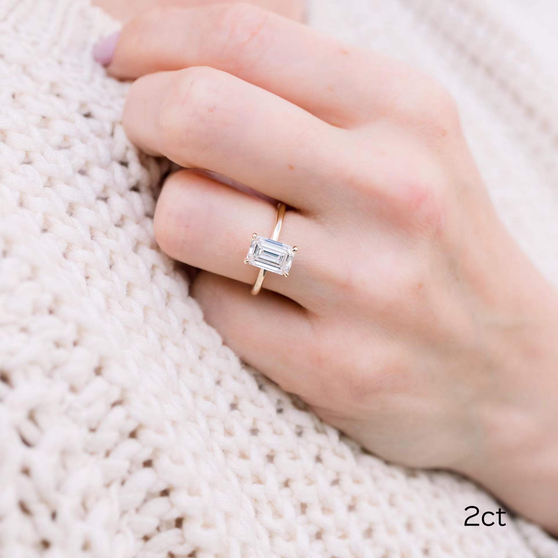 14k Yellow Gold 2ct Emerald Cut Lab Diamond Solitaire Engagement Ring Ada Diamonds Design AD-329 on Model