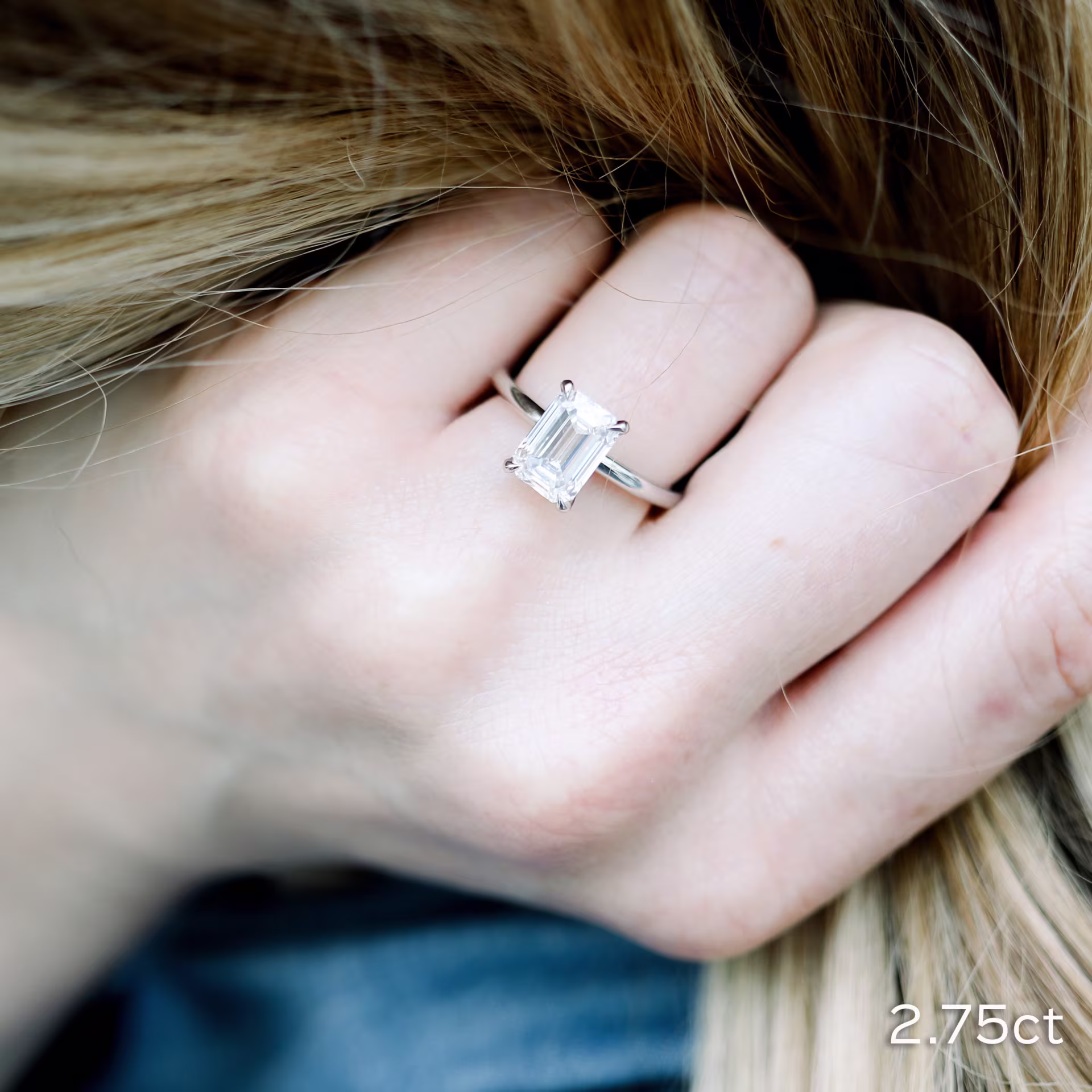 Platinum 2.5ct Solitaire Featuring Emerald Cut Lab Grown Diamond Ada Diamonds Design AD-329 on Model