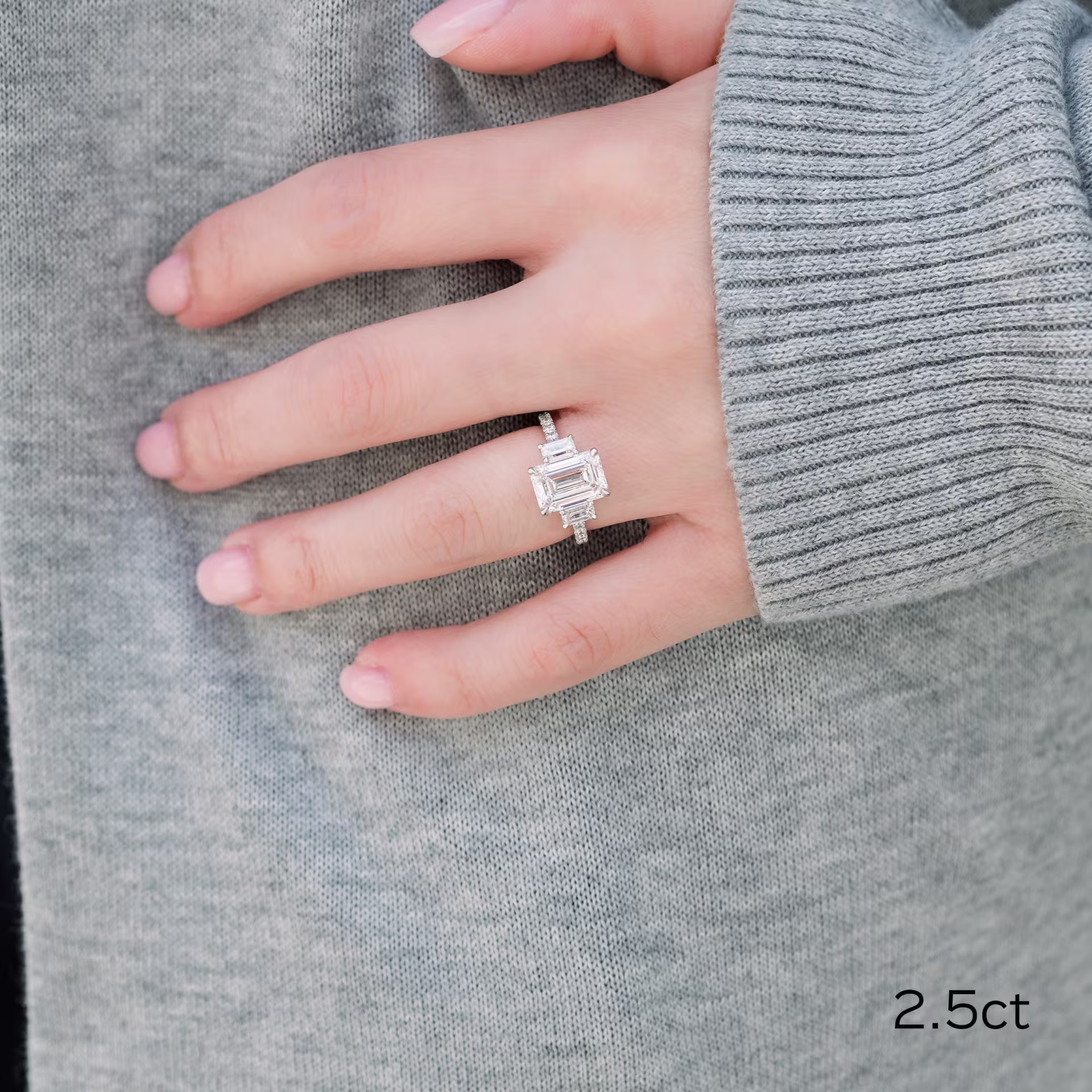 platinum 3.5 carat emerald cut three stone lab created diamond ring with pavé band ada diamonds design ad 368