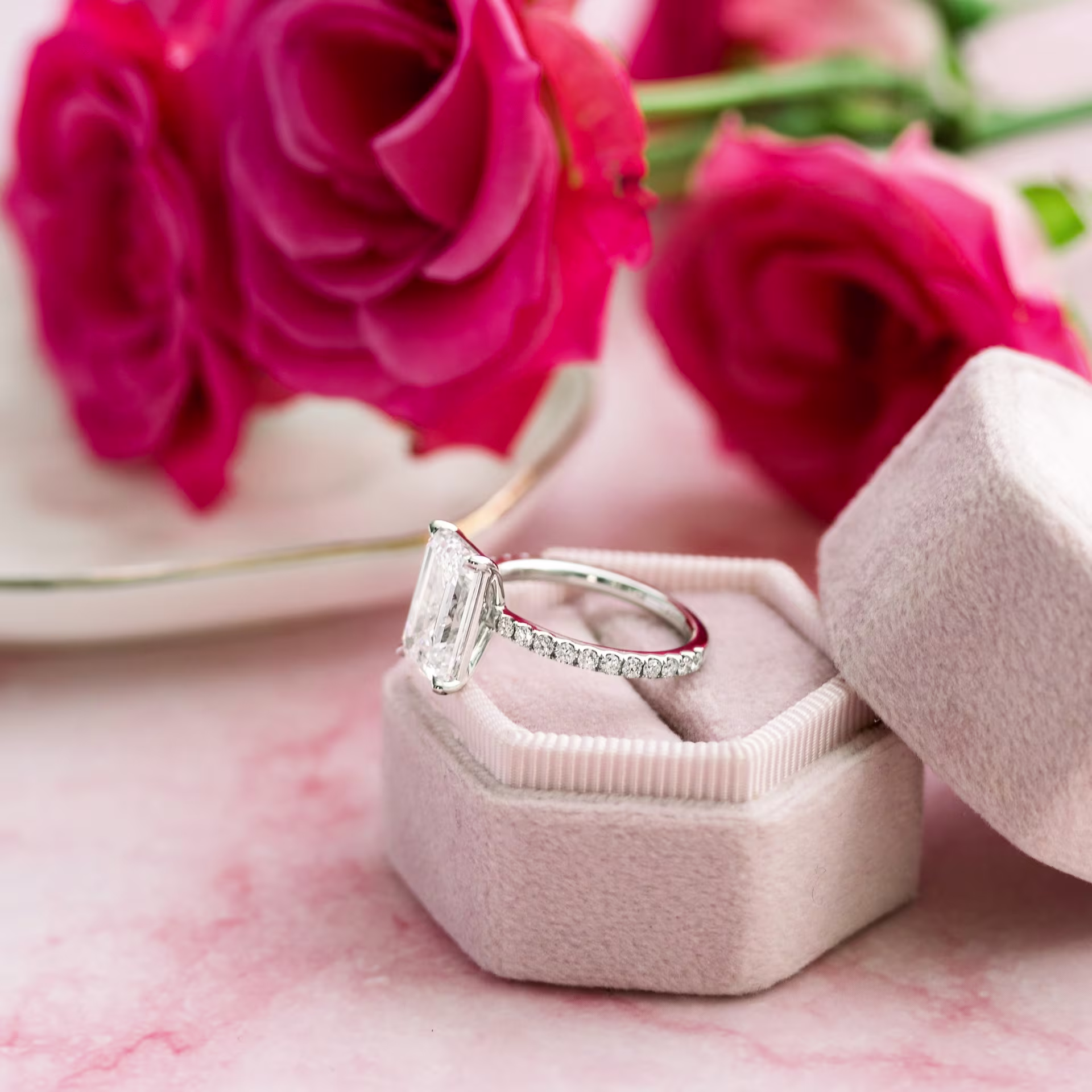 Platinum 3.75ct Emerald Cut Lab Created Diamond Ring Ada Diamonds Design AD-152 Side View