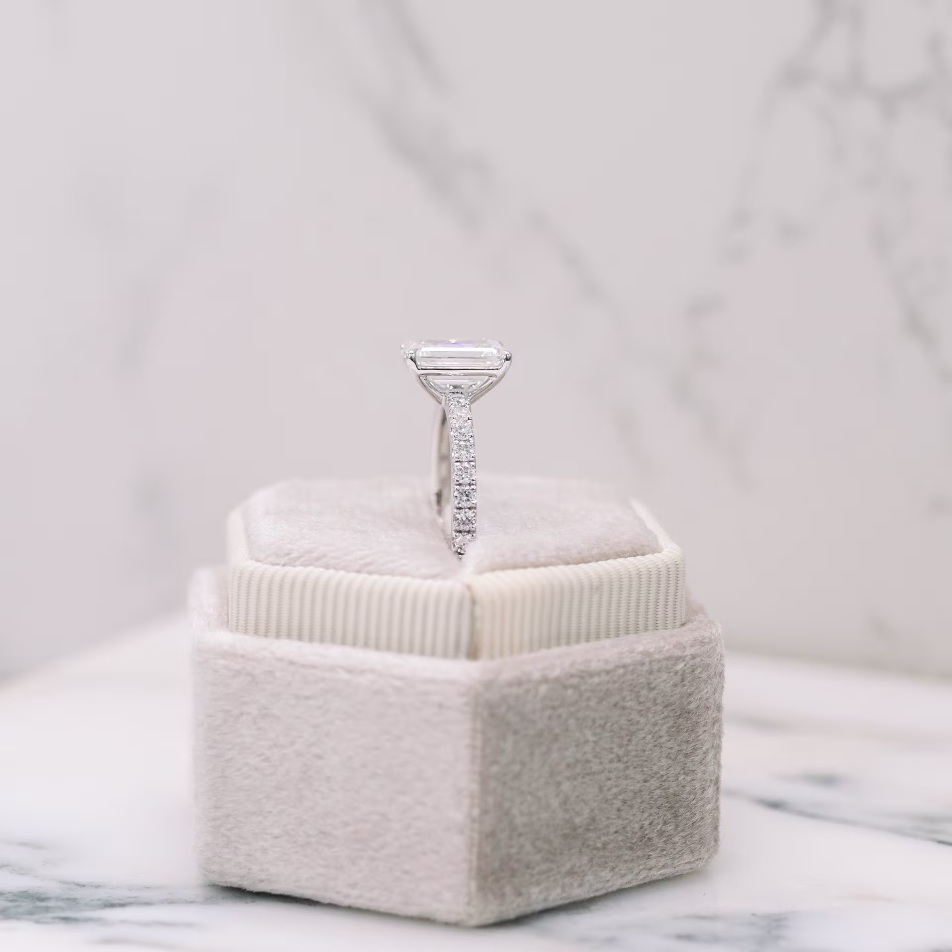 Platinum 1.5ct Emerald Cut Lab Created Diamond Ring Ada Diamonds Design AD-152 Side View