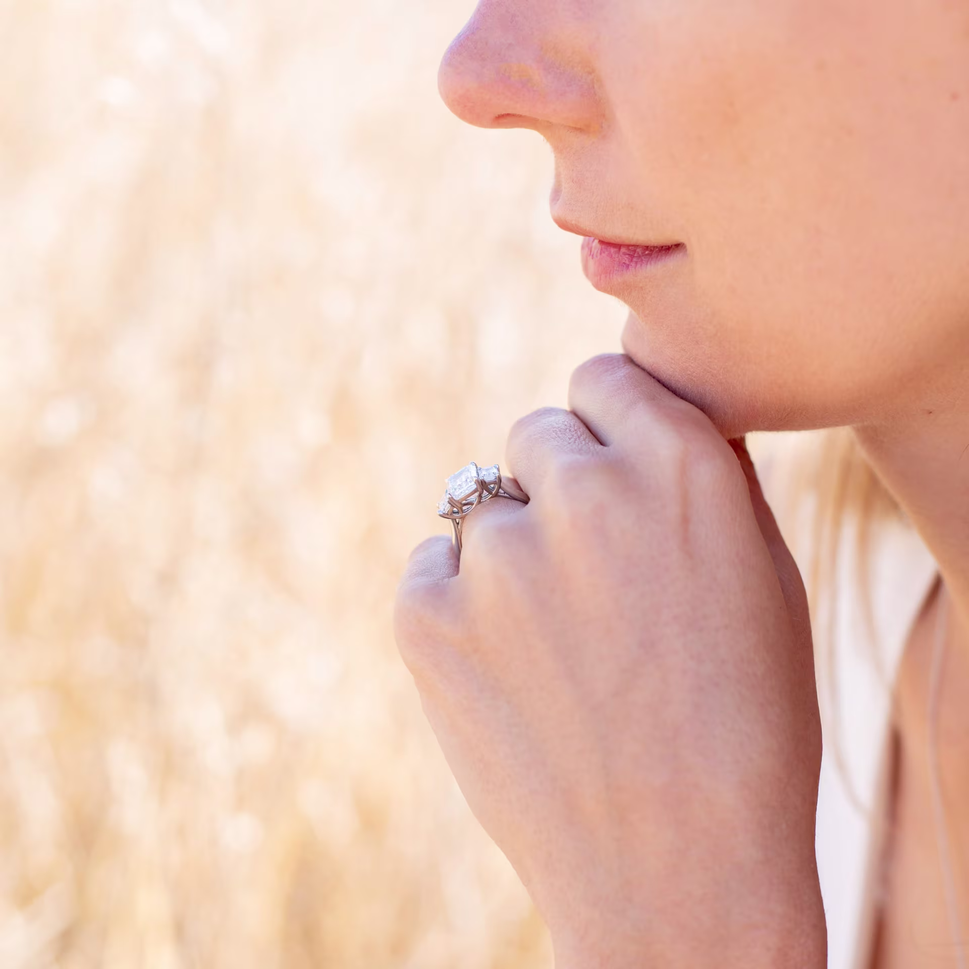 Emerald Setting Lab Created Diamond Wedding Ring On Model AD114