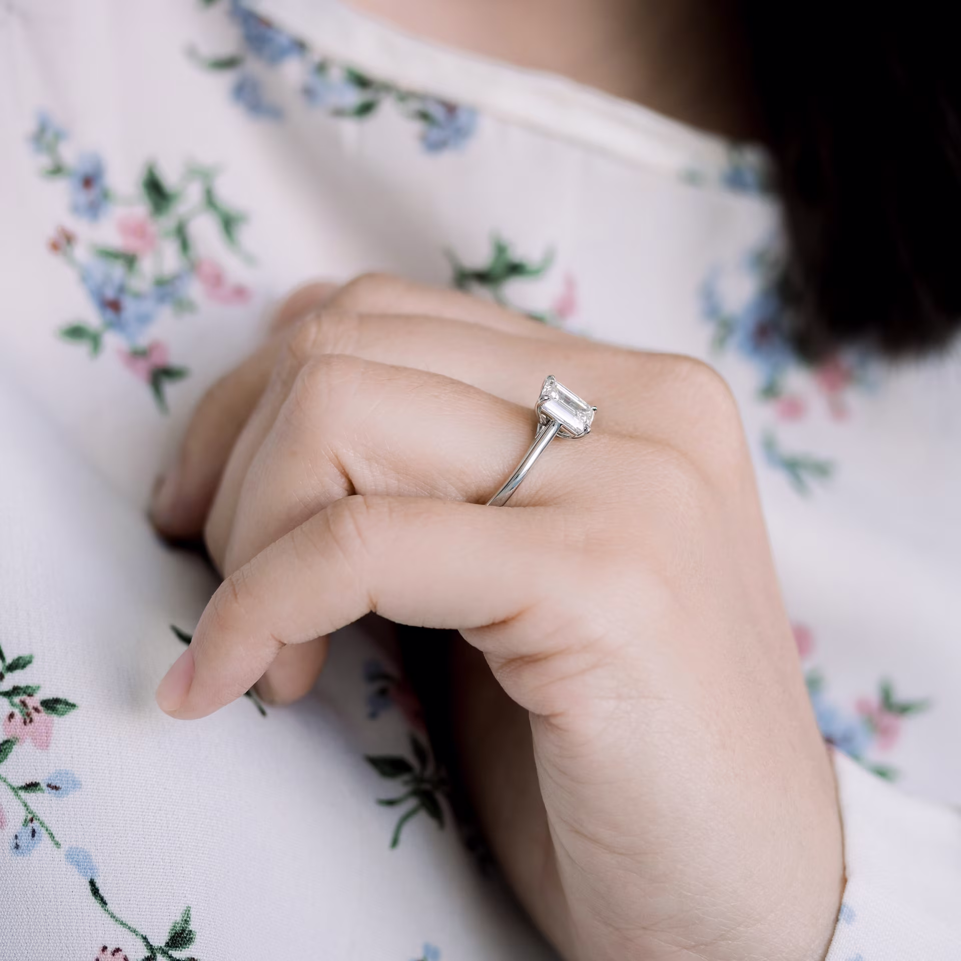 lab diamond emerald cut ring