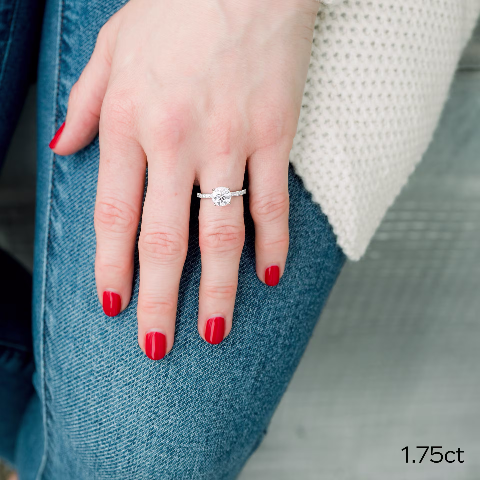 1.75ct round lab diamond in pave setting