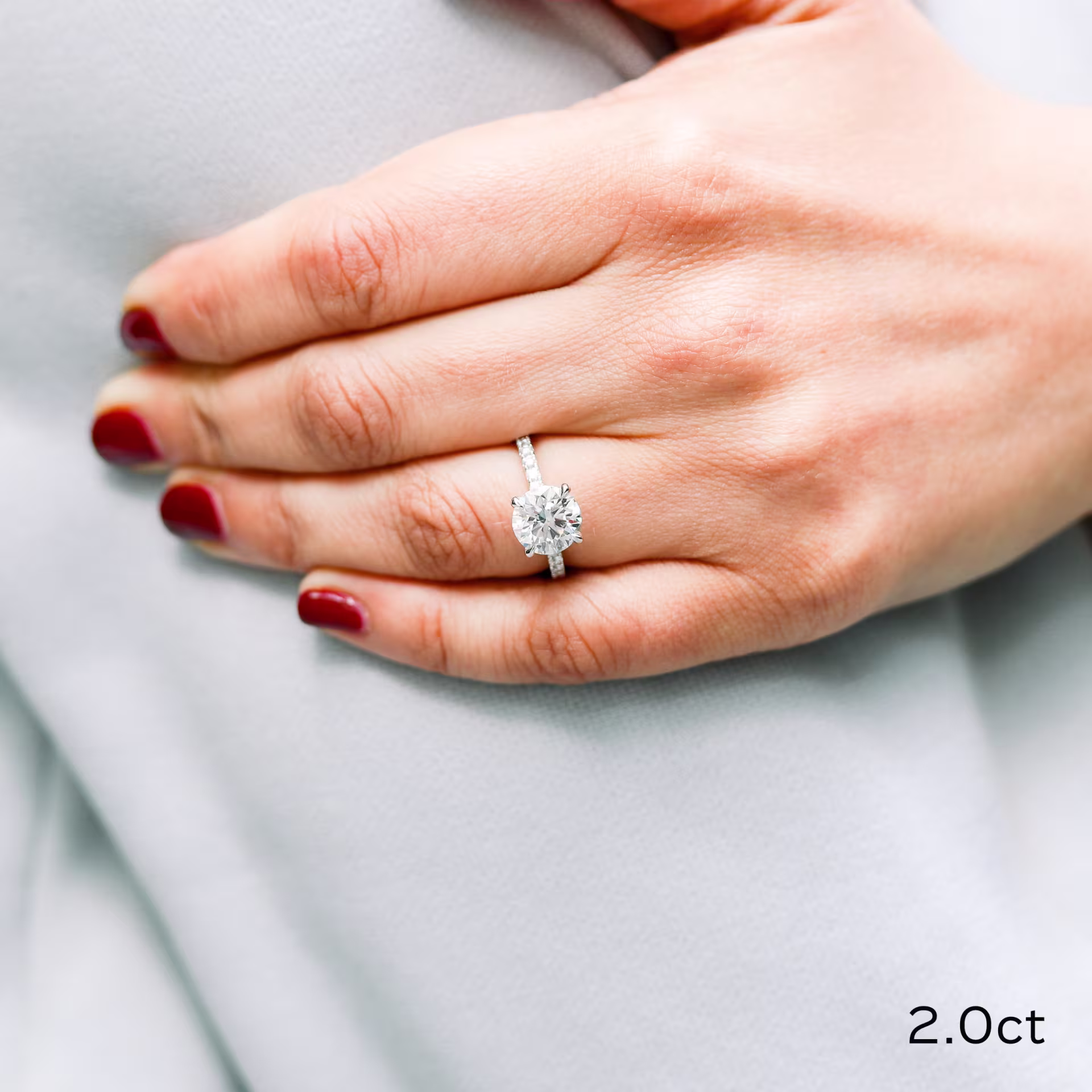 Platinum 2 Carat Lab Diamond Engagement Ring With Diamonds Around The Band Ada Diamonds Design 149 on Hand