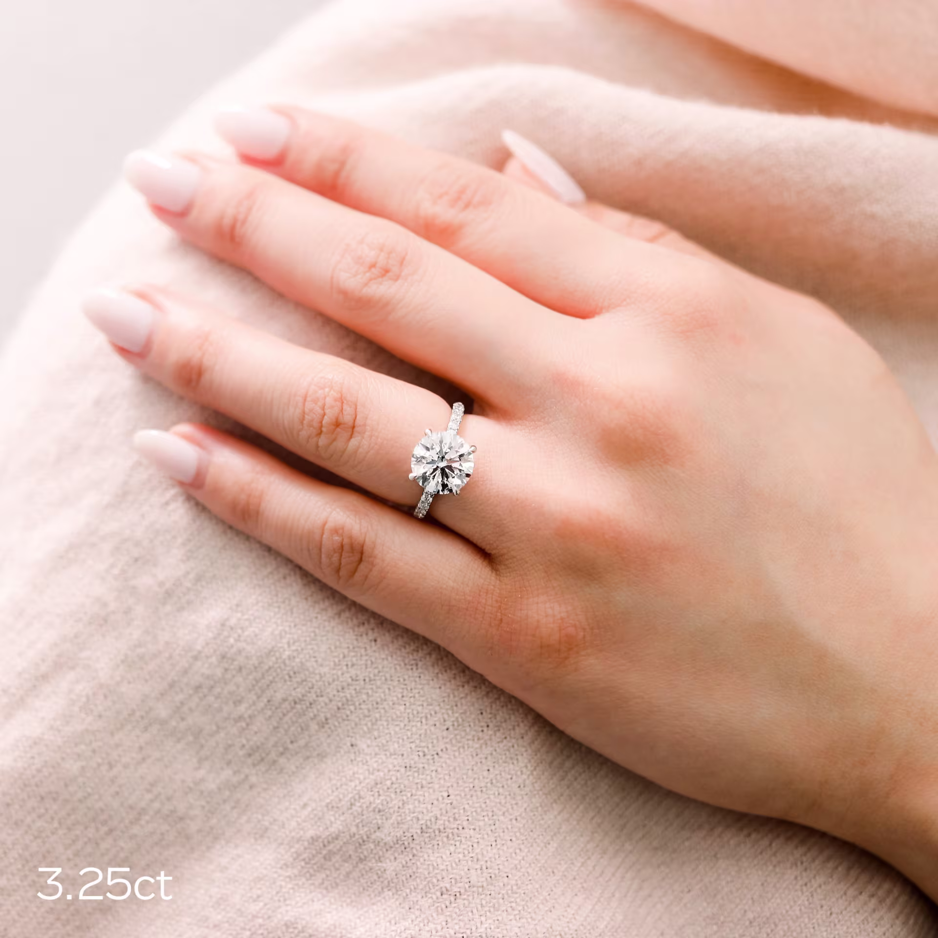 3.25 Carat Lab Created Diamonds set in Platinum Round Classic Four Prong Pavé Diamond Engagement Ring (Main View)